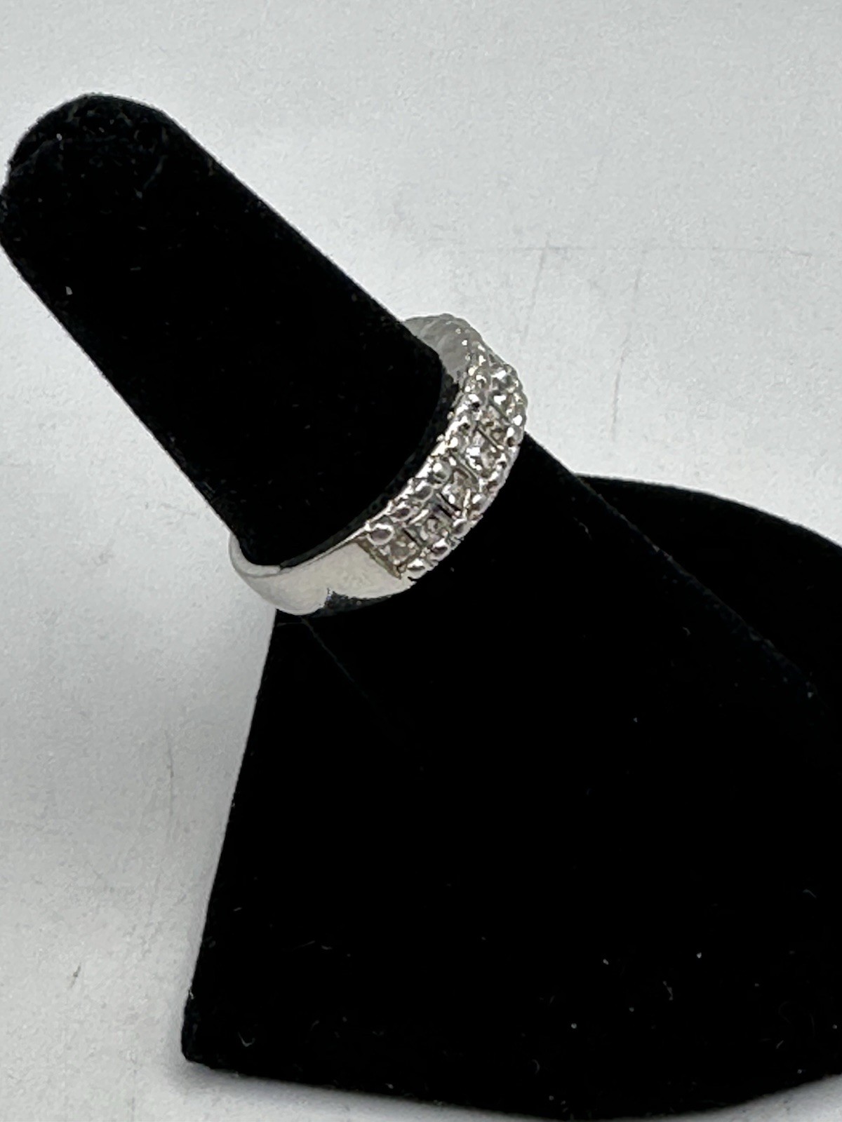 Fashion Band Ring Silver Tone With Rhinestone Channel Set Clear Stones