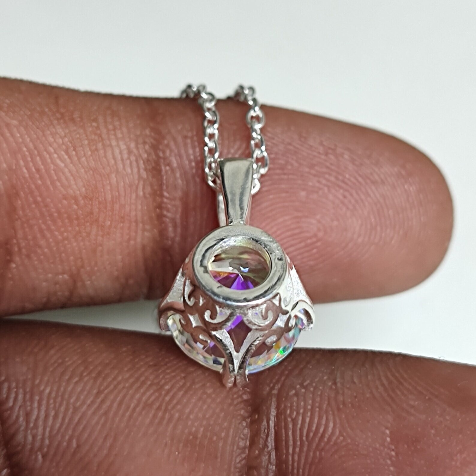 Magical Mystic Topaz Pendant Round Cut 925 Sterling Silver Women Pendant