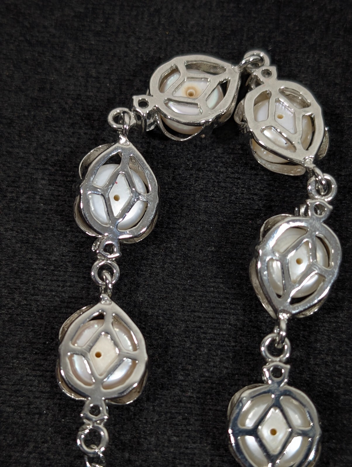 Silver Tone Baroque Button Pearl Rhinestone Tennis Bracelet Bridal Wedding 9 in