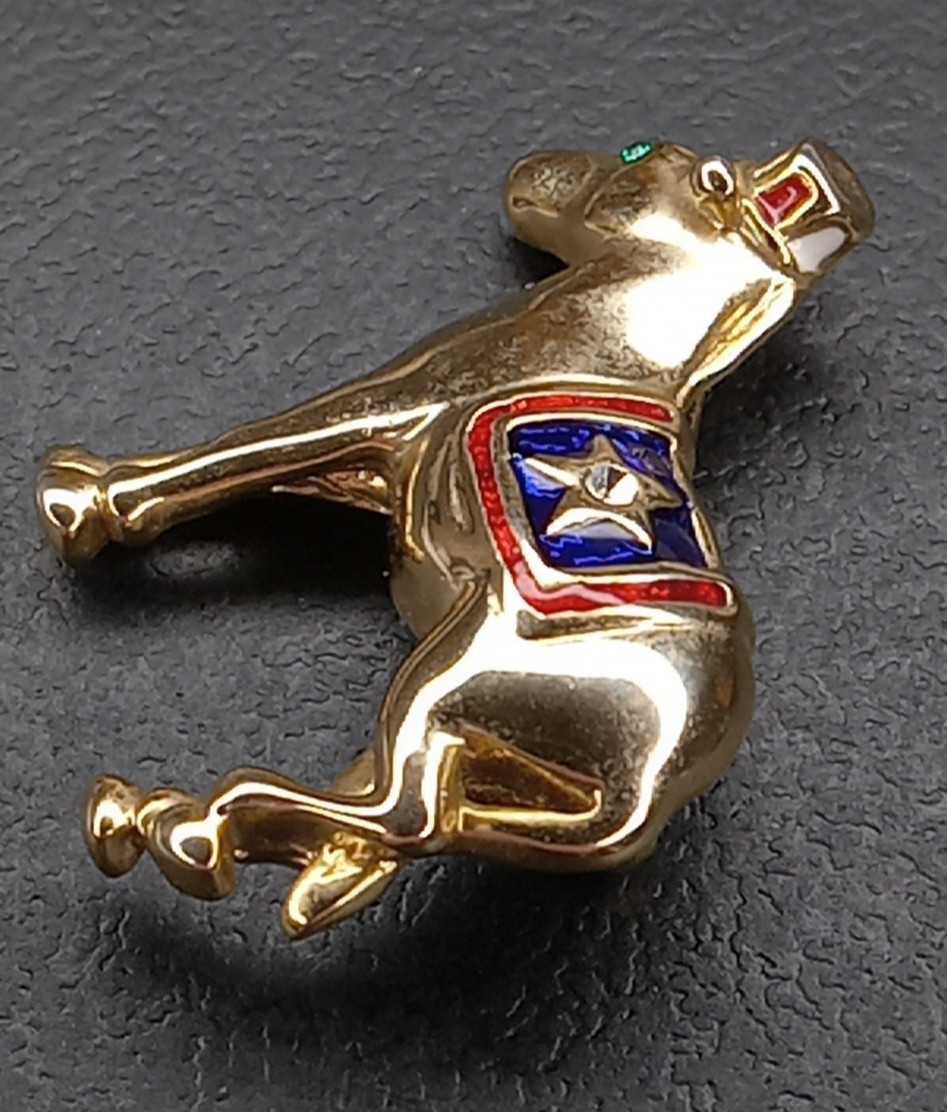 Donkey Democrat Hat Star Green Eye Brooch Pin Vintage No Maker Mark