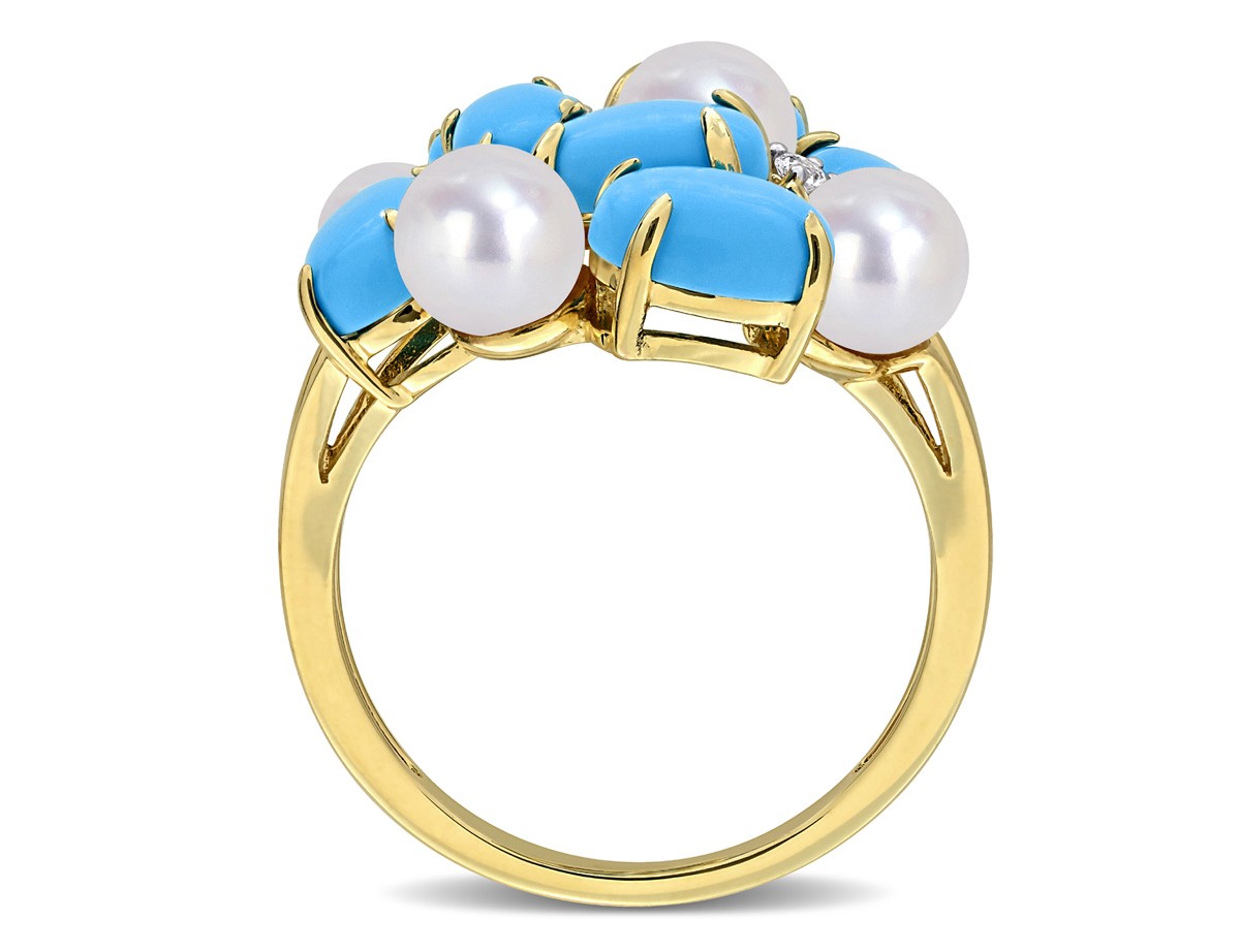 5.60 Carat (ctw) Lab-Created Turquoise White Sapphire Cultured Pearl Ring Silver