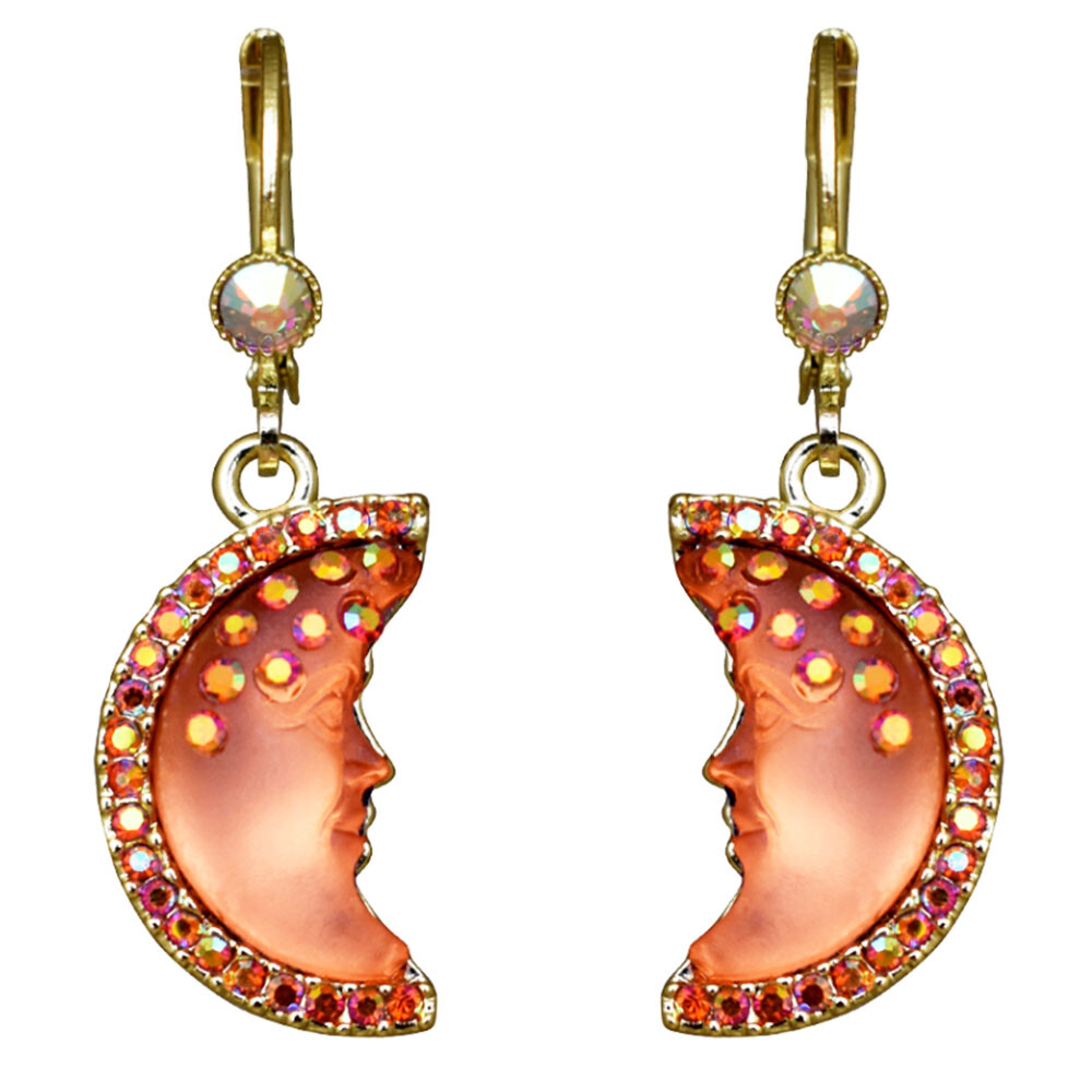 Kirks Folly Goddess Moon Shadow Leverback Earrings goldtone / fire orange