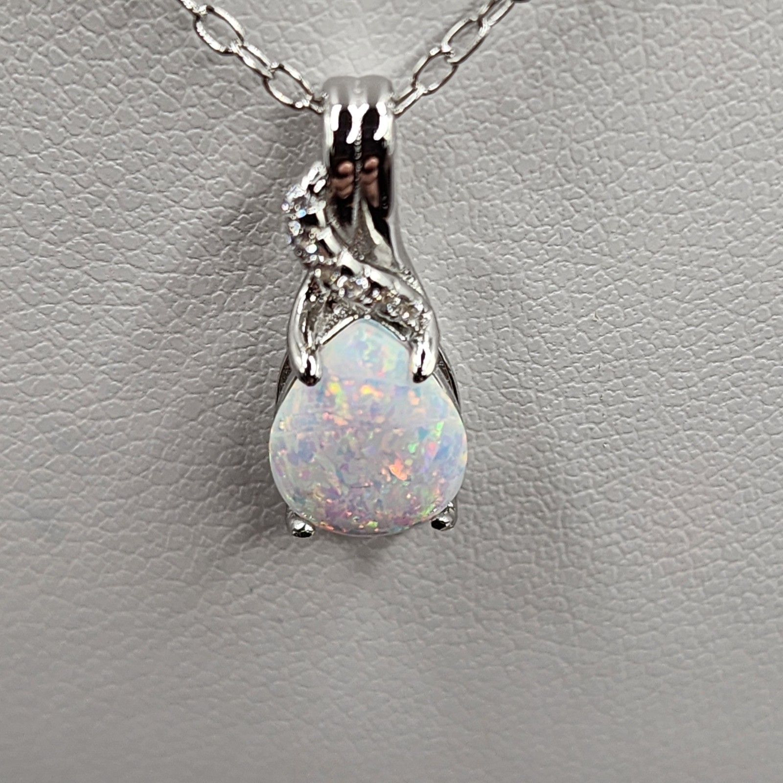 925 NEW Sterling Silver Pendant &Earrings Set Lab Created Opals &CZ