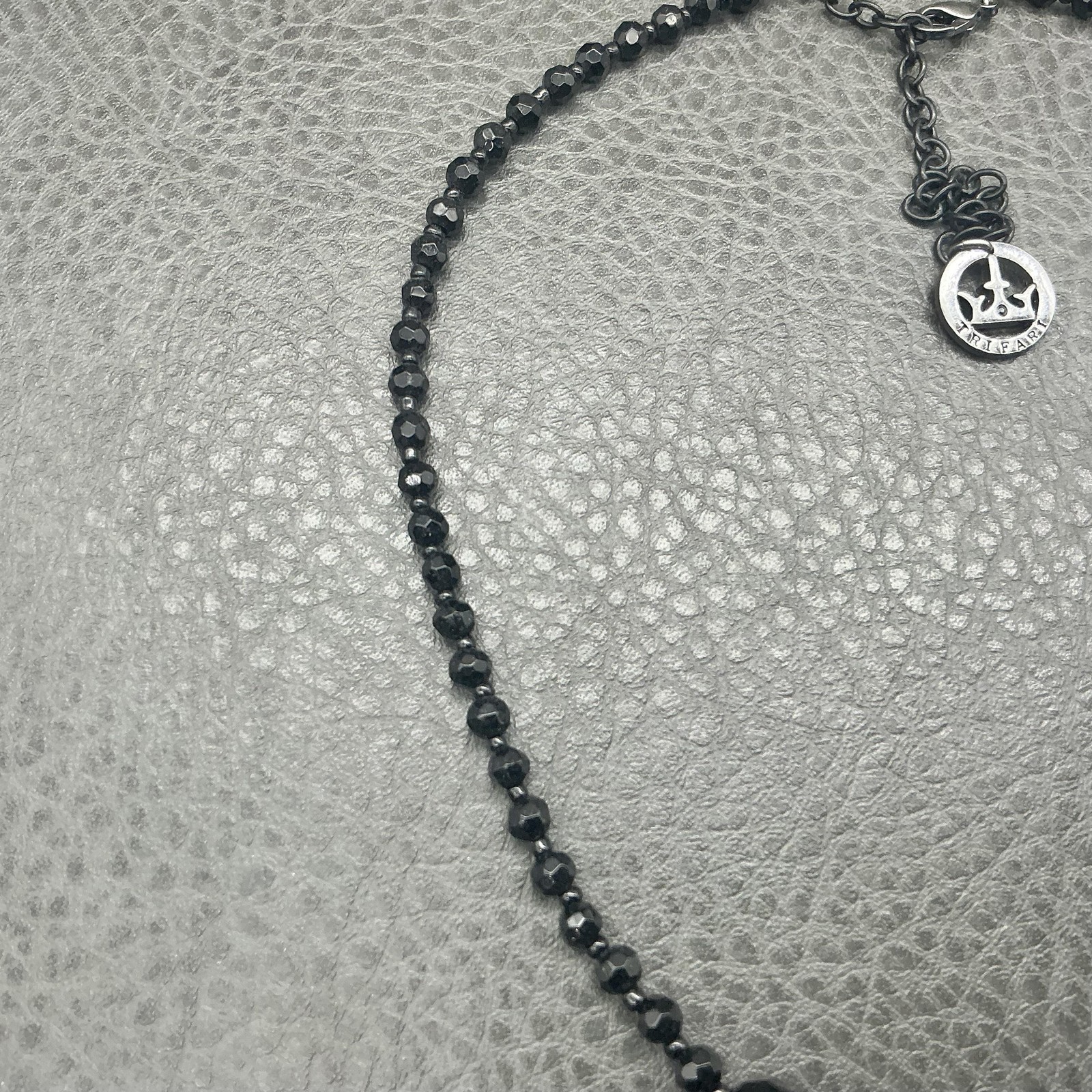 Trifari Necklace Black Faceted Beaded Lobster Clasp Womens Statement Jewelry
