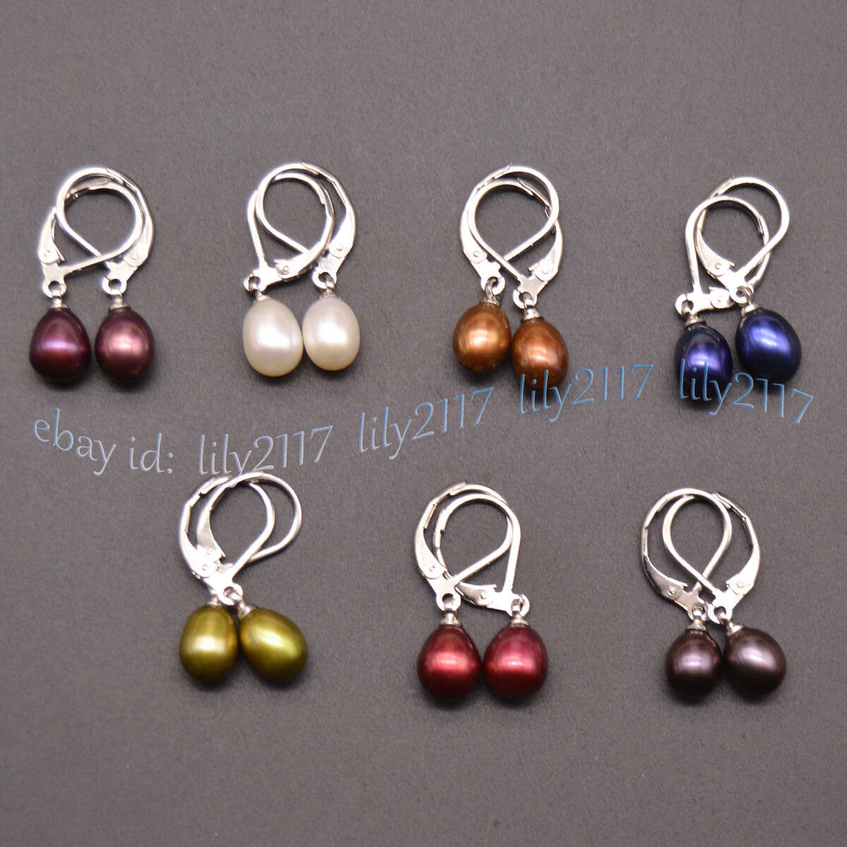 7-8mm Multicolor Natural Freshwater Pearl Drop Dangle Silver Leverback Earrings