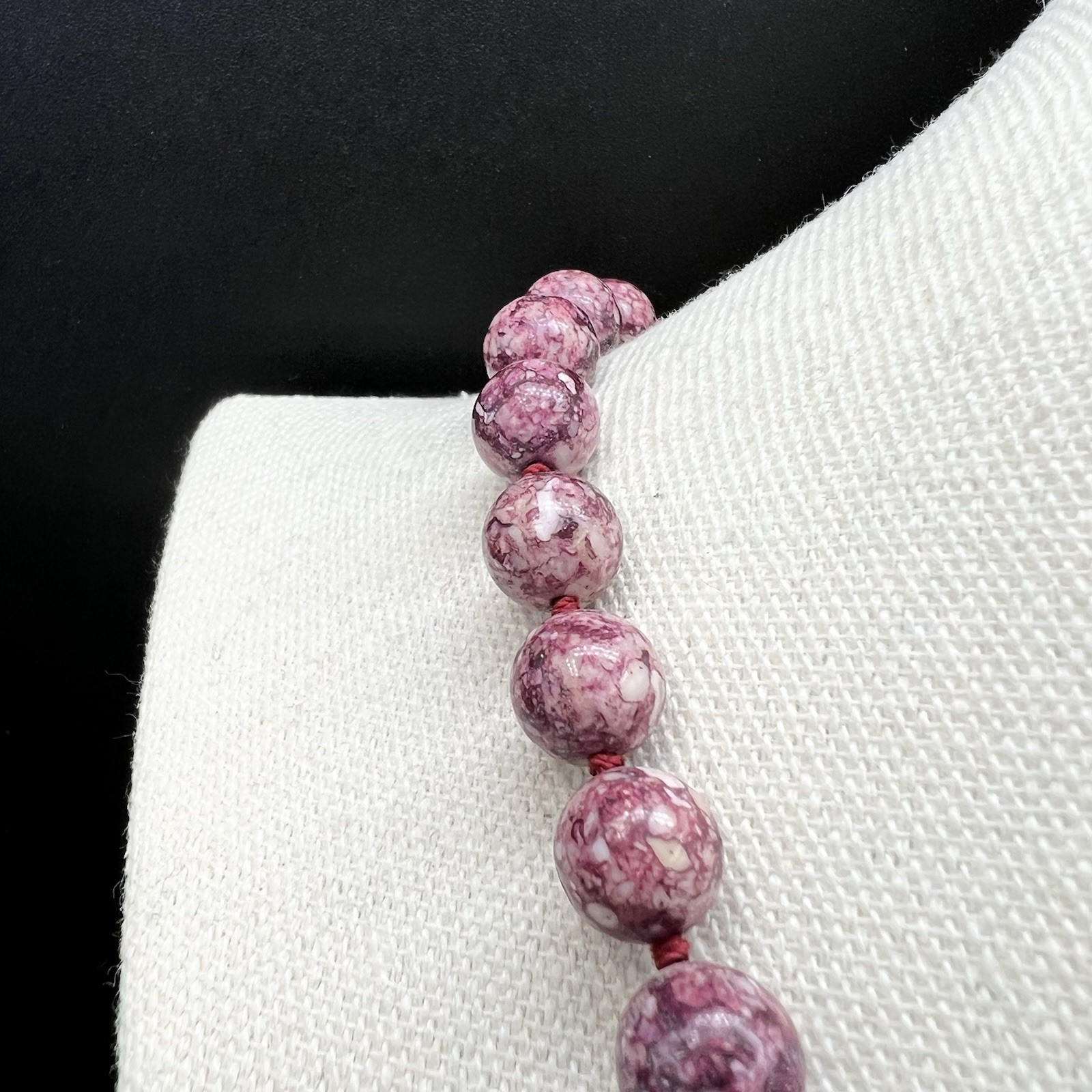Vintage Chunky Raspberry Jasper Stone Necklace Graduated Beads 24” Statement