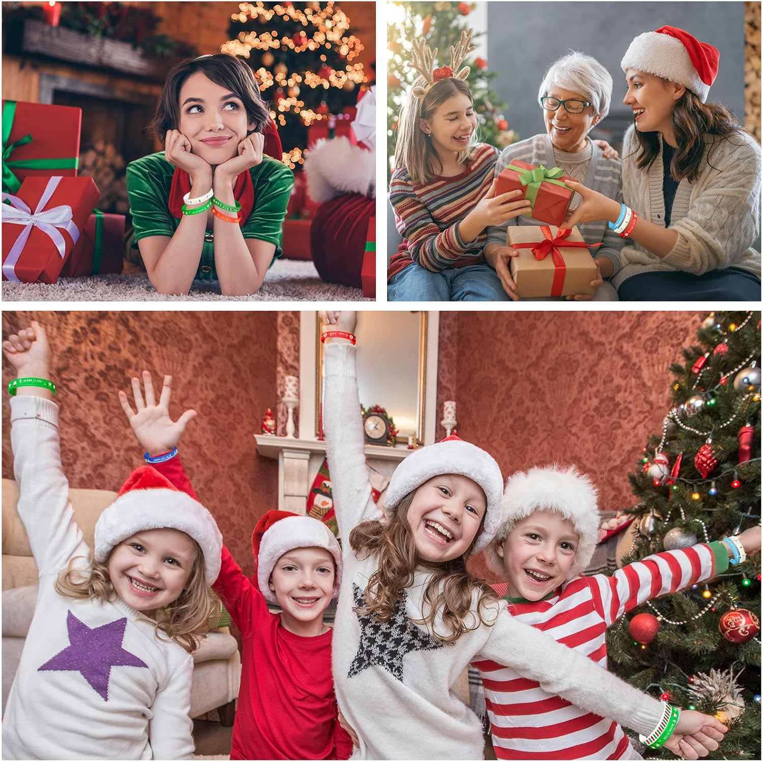 24 Pcs Christmas Silicone Bracelets Wristbands Party Favors Xmas Kids Adults