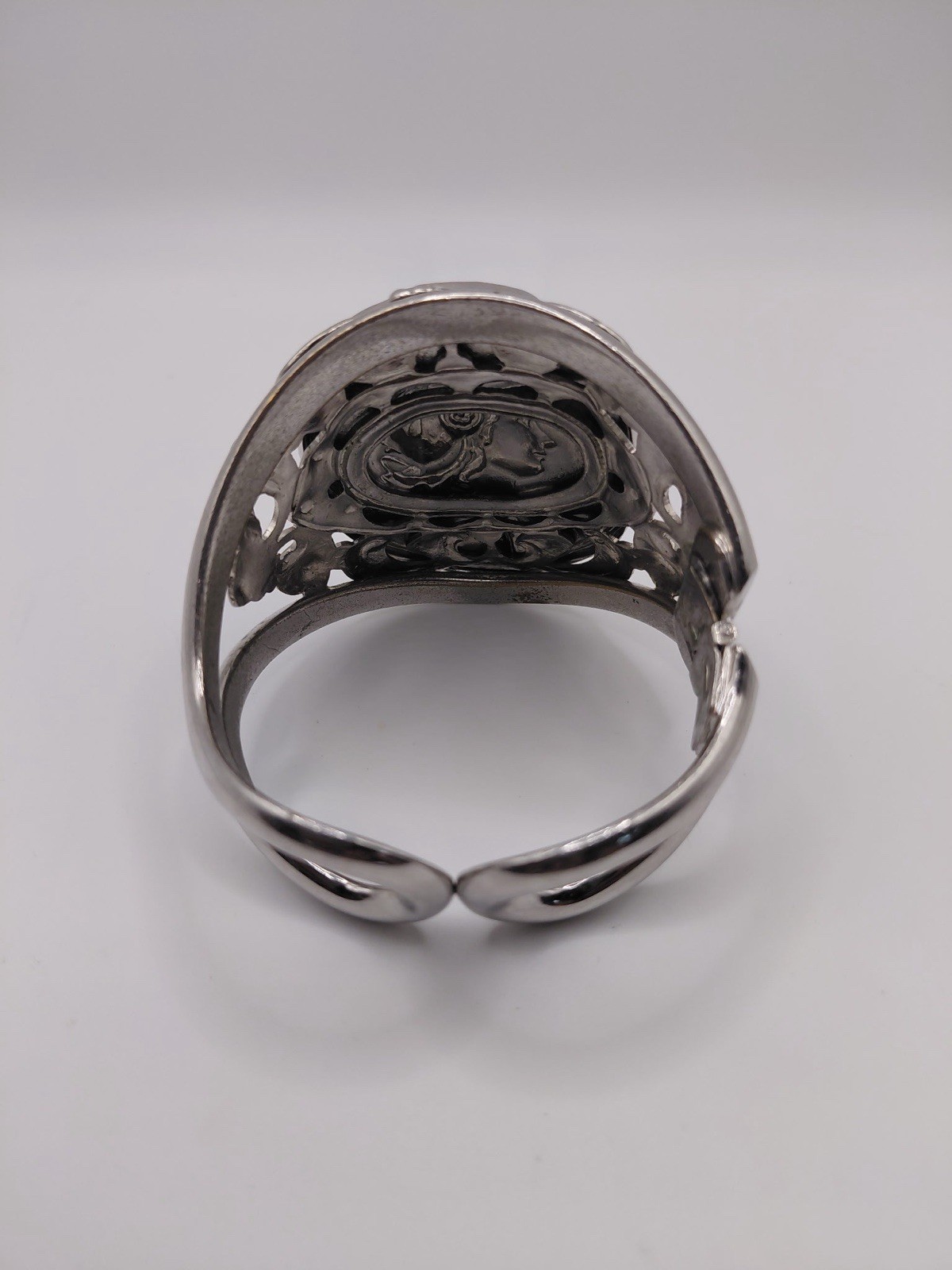 RARE Vintage Whiting and Davis SilverTone Cuff Bracelet-Cameo Hermes Greek God