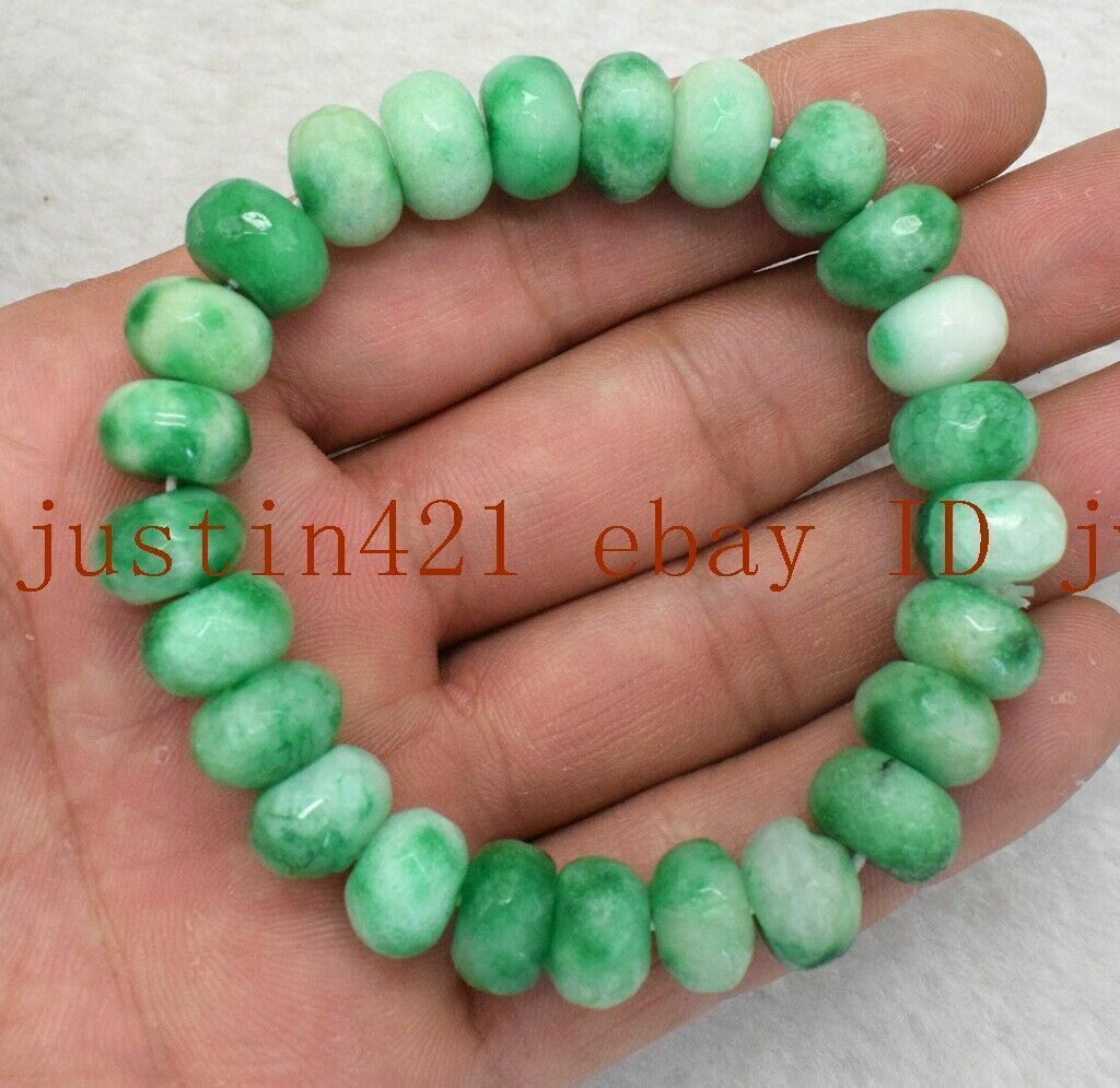 8x12mm Faceted Green Multicolor Jade Abacus Rondelle Gemstone Bracelet 7.5″ AAA+