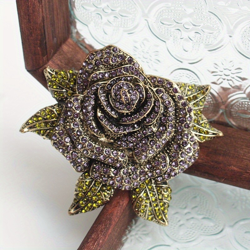 Vintage romantic flower coat brooch rhinestone thorn rose corsage