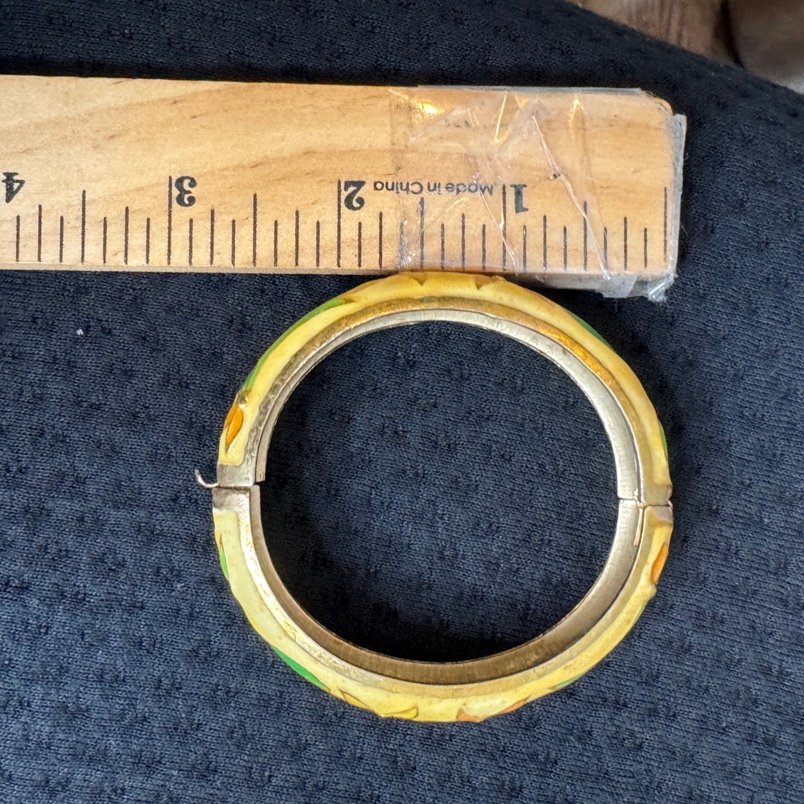 Vintage Cloisonne Bangle Bracelet Hinged Brass Heated Enamel Floral Asian Art