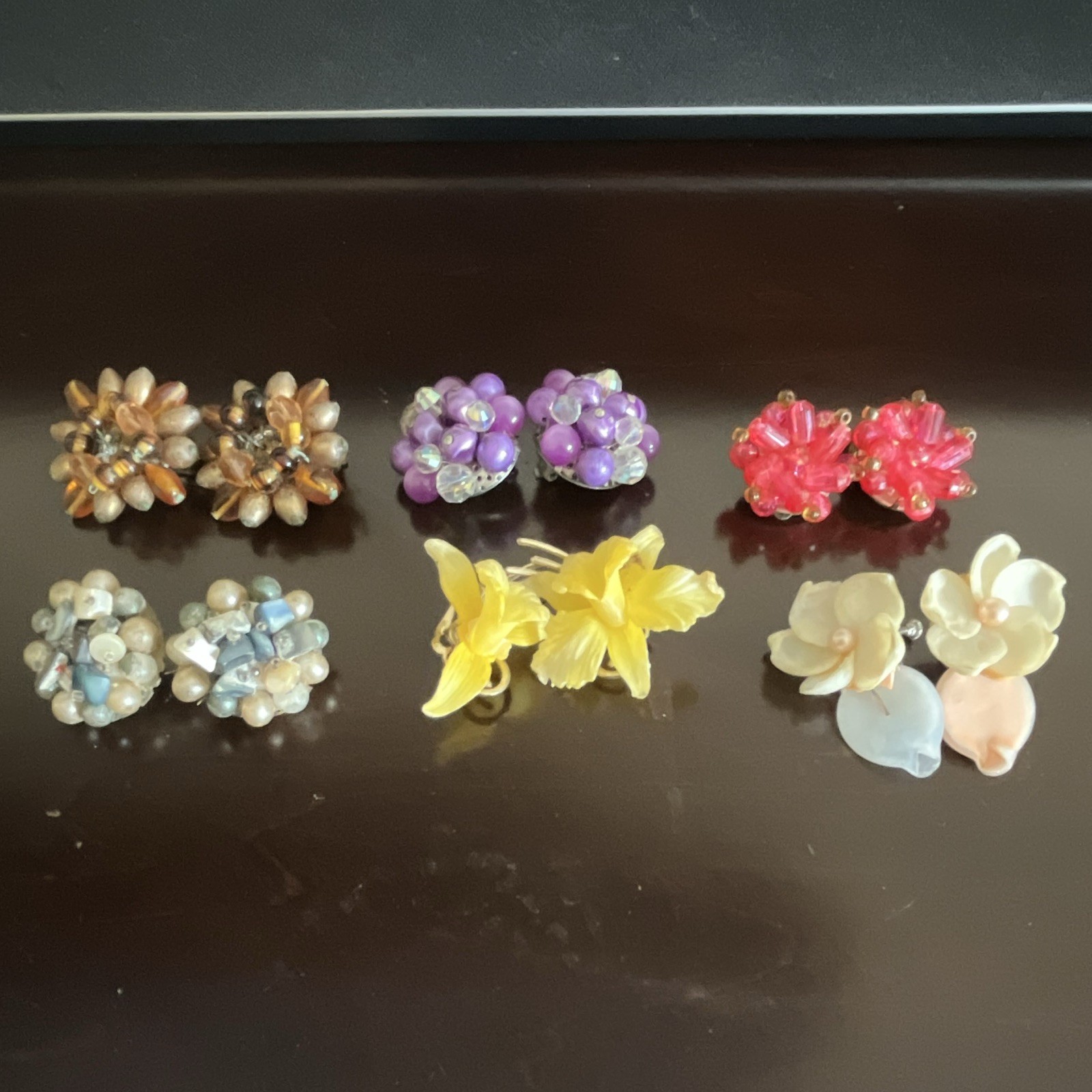 Mixed Lot of 5 Vintage Clip-On Stud Earrings Multicolor (lot #5)