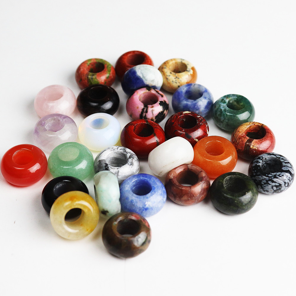 Natural Gemstones Rondelle Spacer Big Hole Charm Beads for European Bracelet New