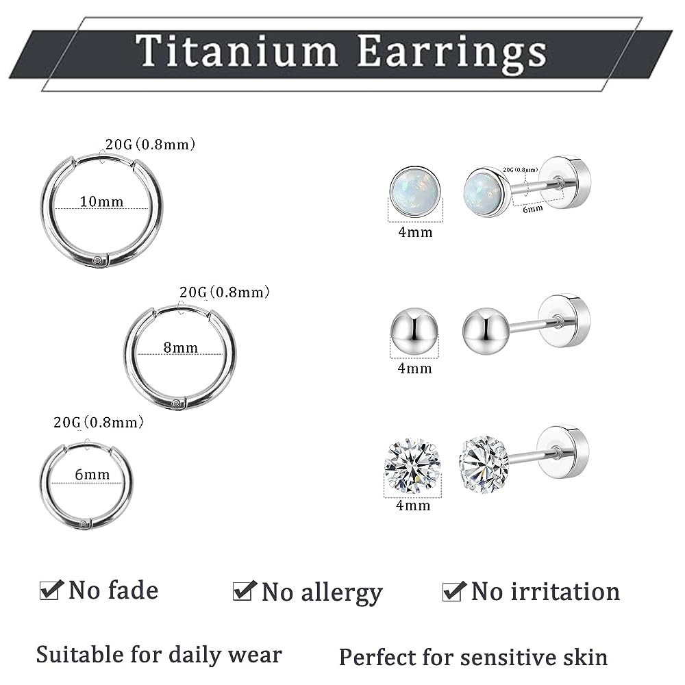 6mm-10mm Surgical Steel Huggie Hoop Earrings Flat Back Stud Set Piercing Jewelry