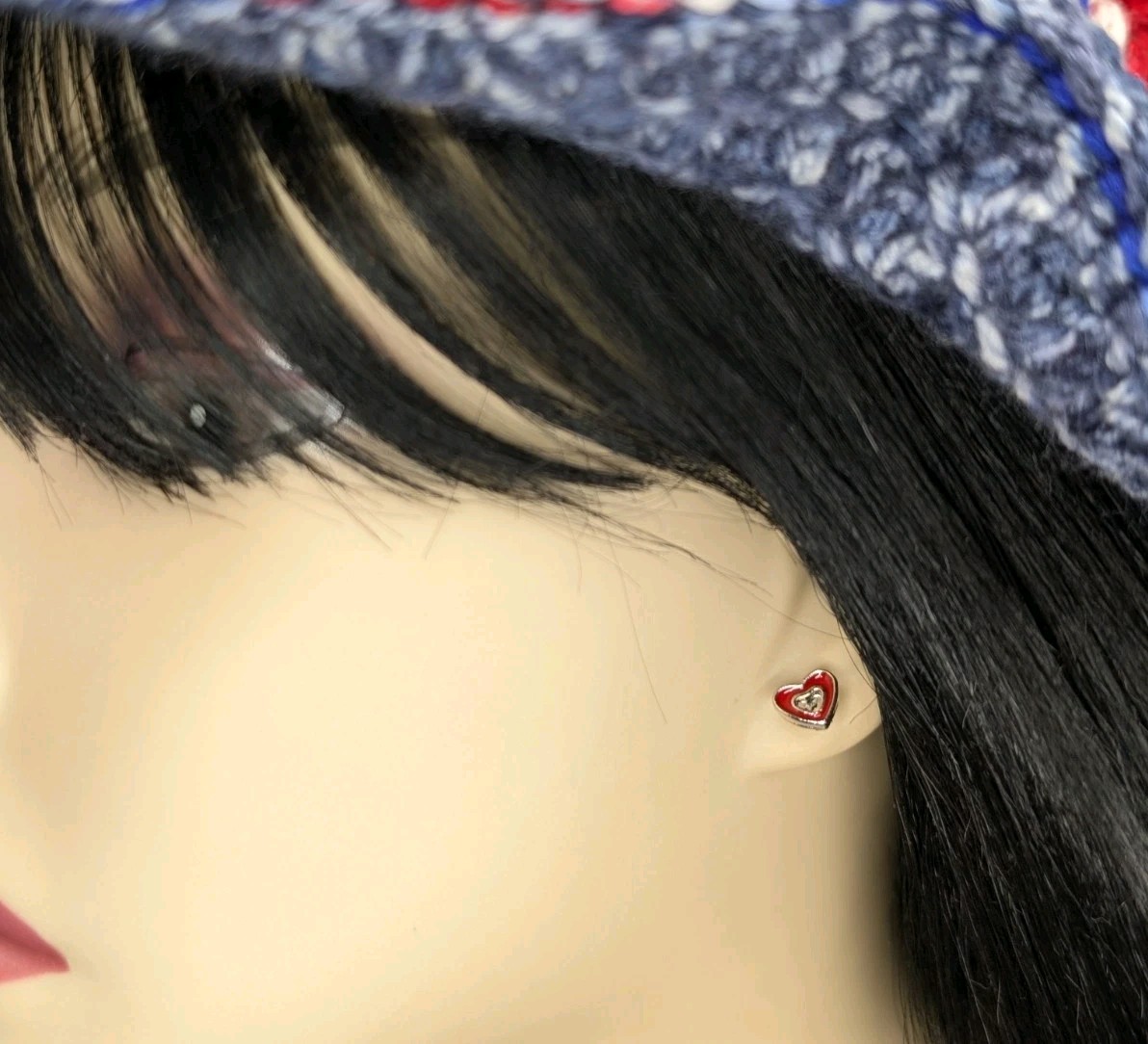 NEW Earrings Red Heart ❤️ Sterling Silver Studs Painted Fashion Earrings