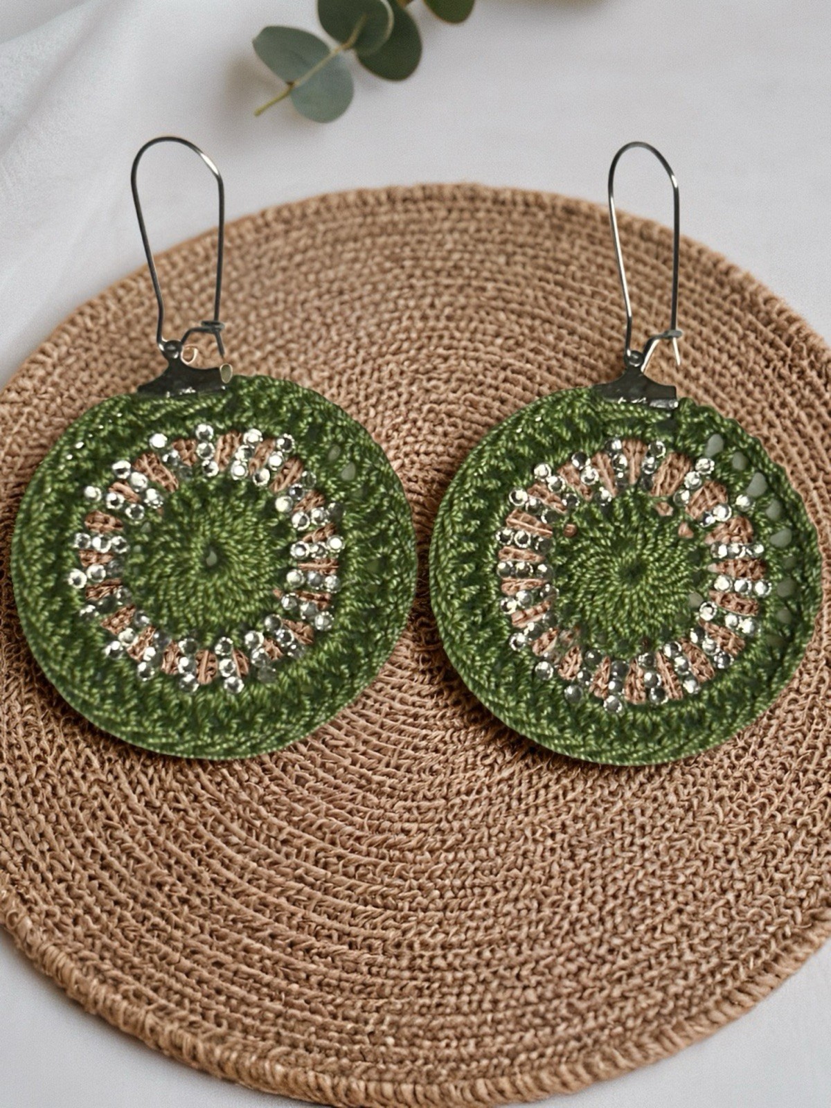 Icy Boho Earrings New Surgical Steel Ear Wire In Olive Green
