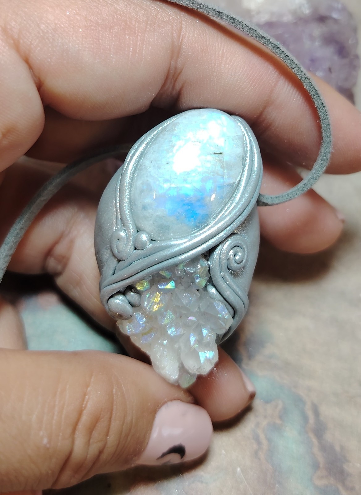 Pleiades Starseed Origins Necklace Angel Aura Quartz Moonstone Pleiadean Jewelry