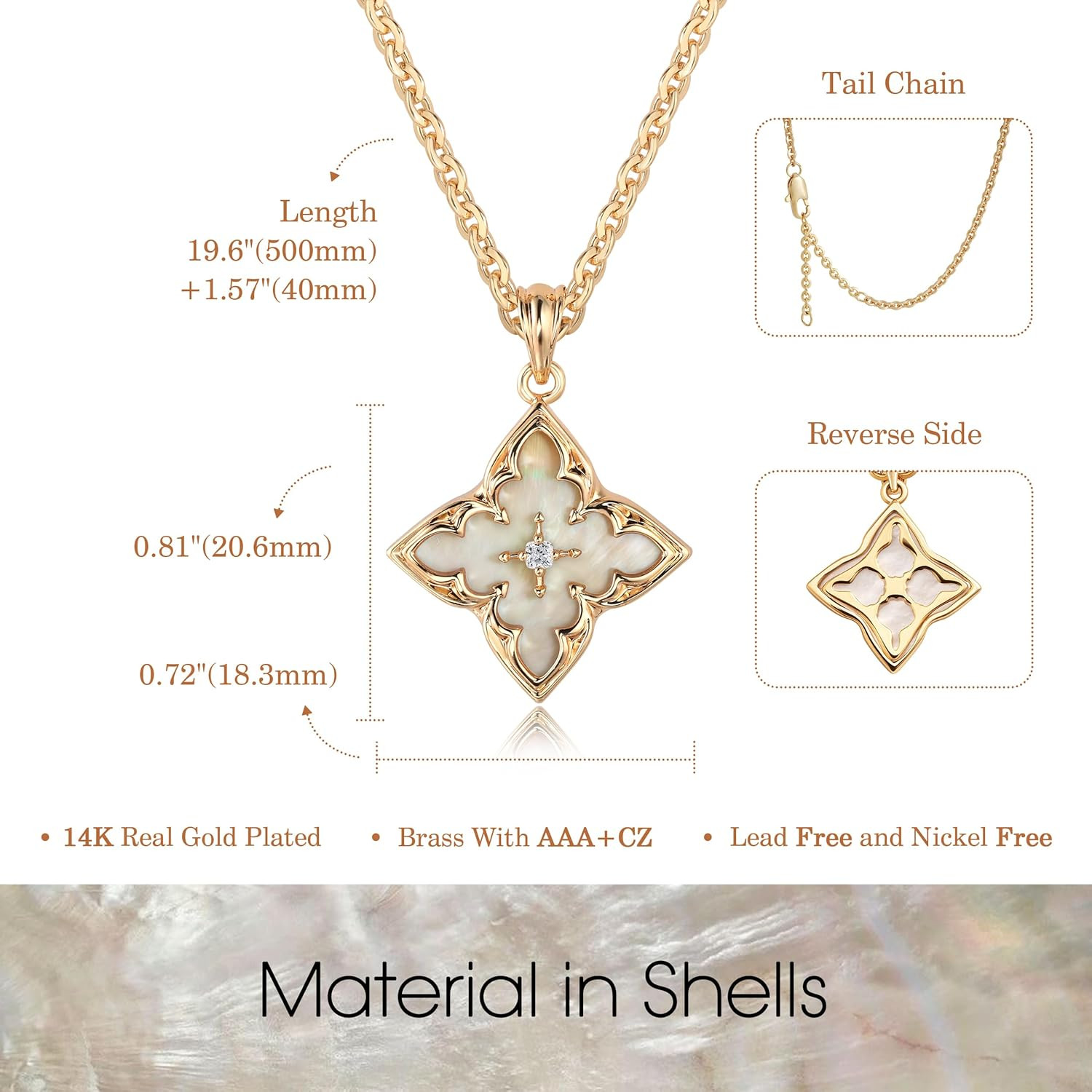 Gold Clover Necklace for Women Dainty 14K Gold Plated CZ Pendant Necklace Adjust