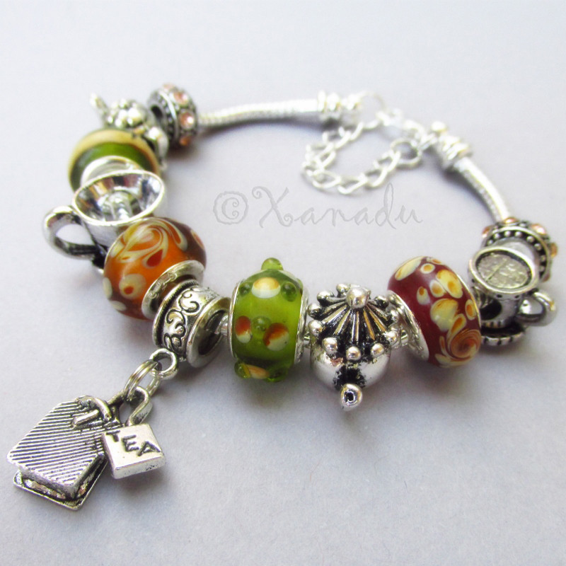 Colors Of Tea European Charm Bracelet – Green, Red, Gold Beads With Tea Charms