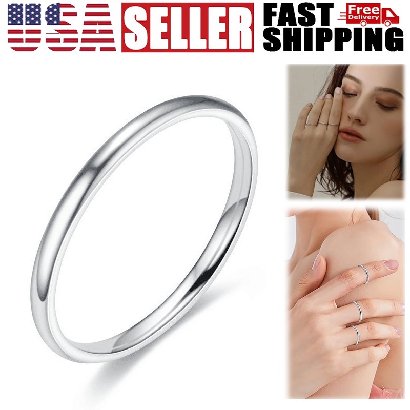 2mm Solid Stainless Steel Plain Thin Ring Silver Polished Band Gift Size 6 to 10