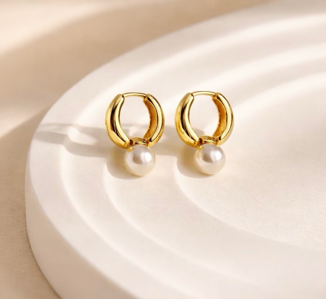 Pearl Huggie Hoop Earrings,Gold Silver 925 Silver Pearl Earrings for women 108