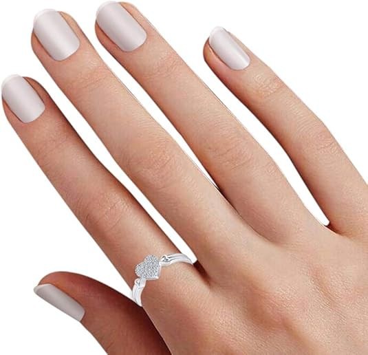 14k White Gold Plated Silver Round Simulated Diamond Love Heart Promise Ring