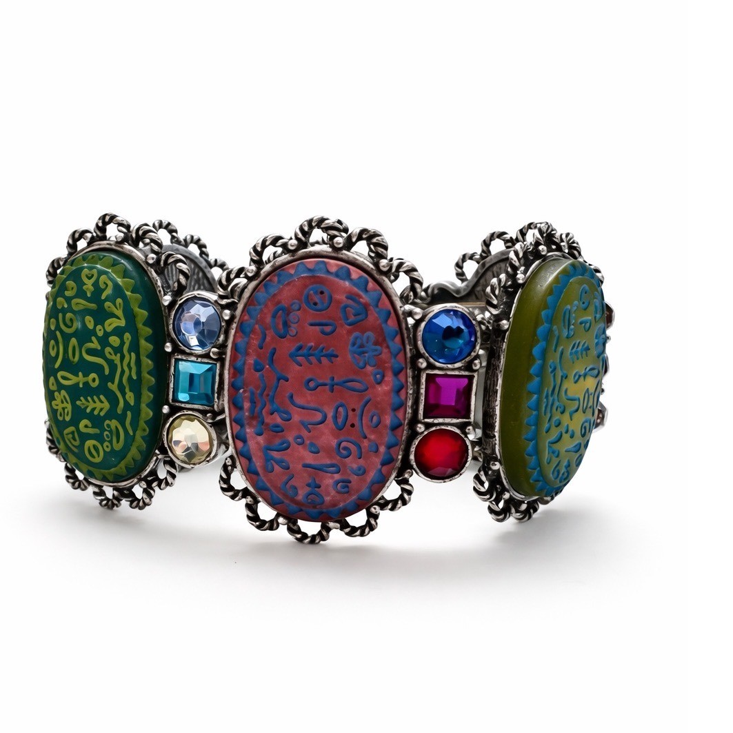 Chico’s Bohemian Enamel Gemstone Charm Bracelet Silver Tone Stretch Colorful