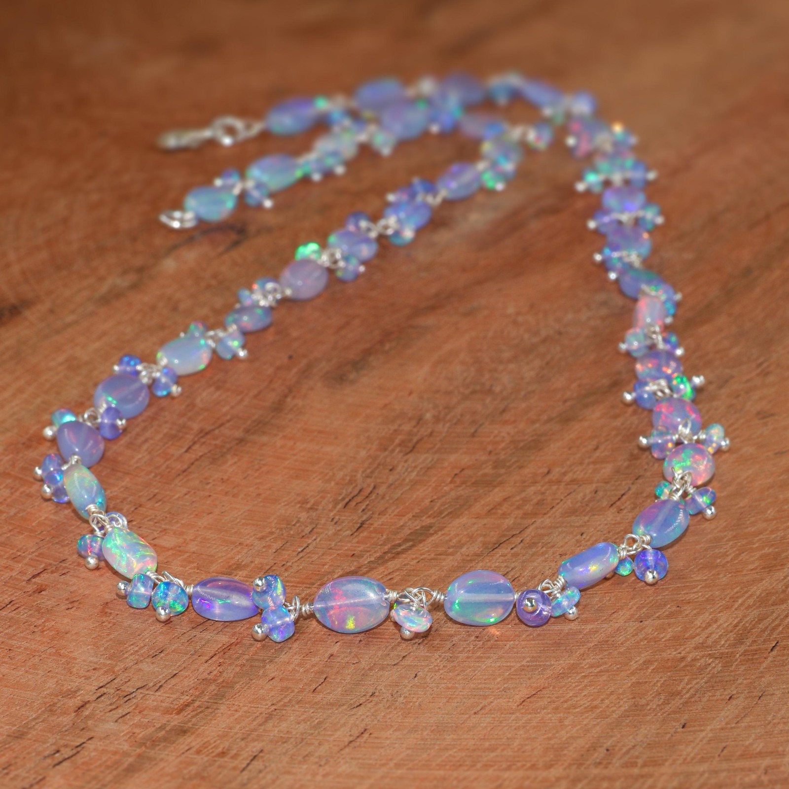 Natural Blue Opal Gemstone Tumble Beads Necklace, Genuine Fire Blue Opal Beads