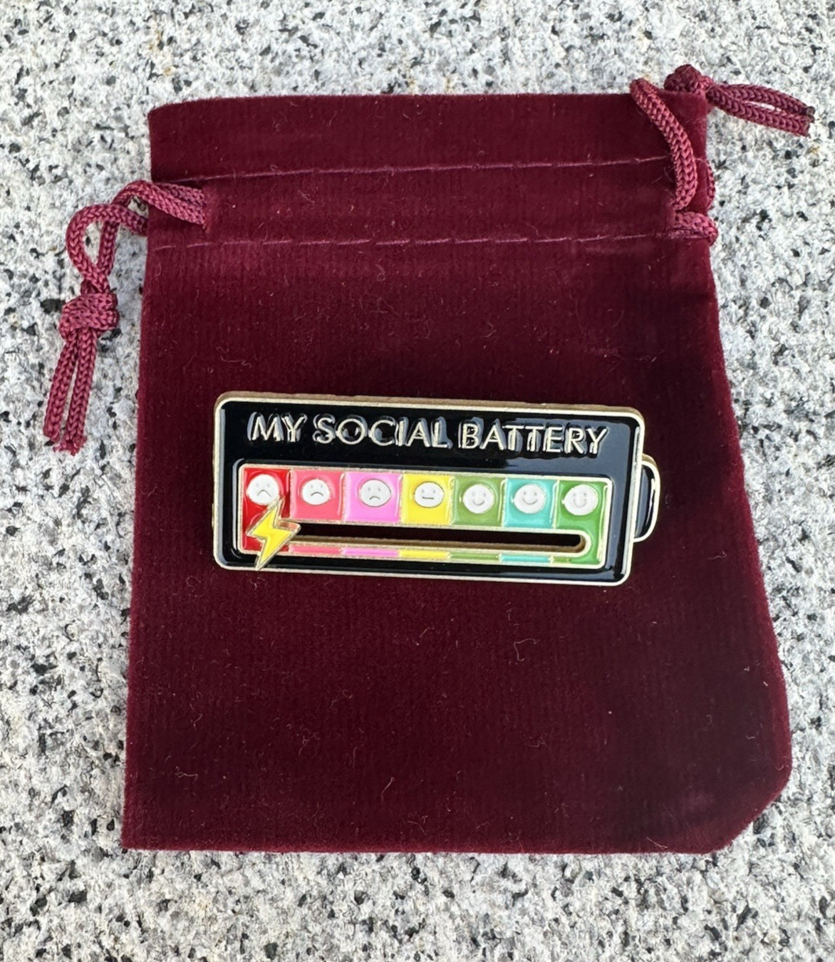 My Social Battery Pin ~ Black & Gold Enamel with Moveable Hand | Gift Edition
