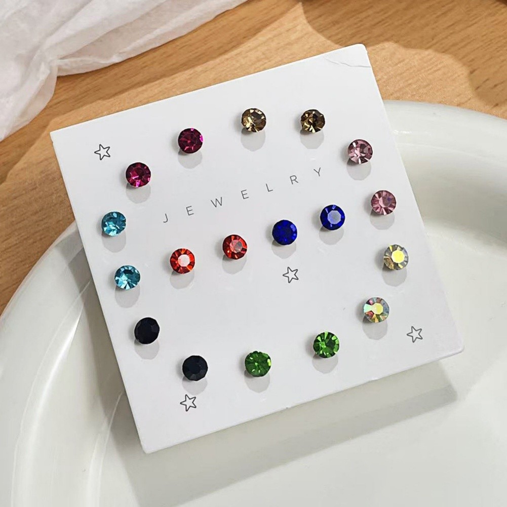Geometric Zircon Stud Earrings Set for Everyday Wear Resin Plastic Card