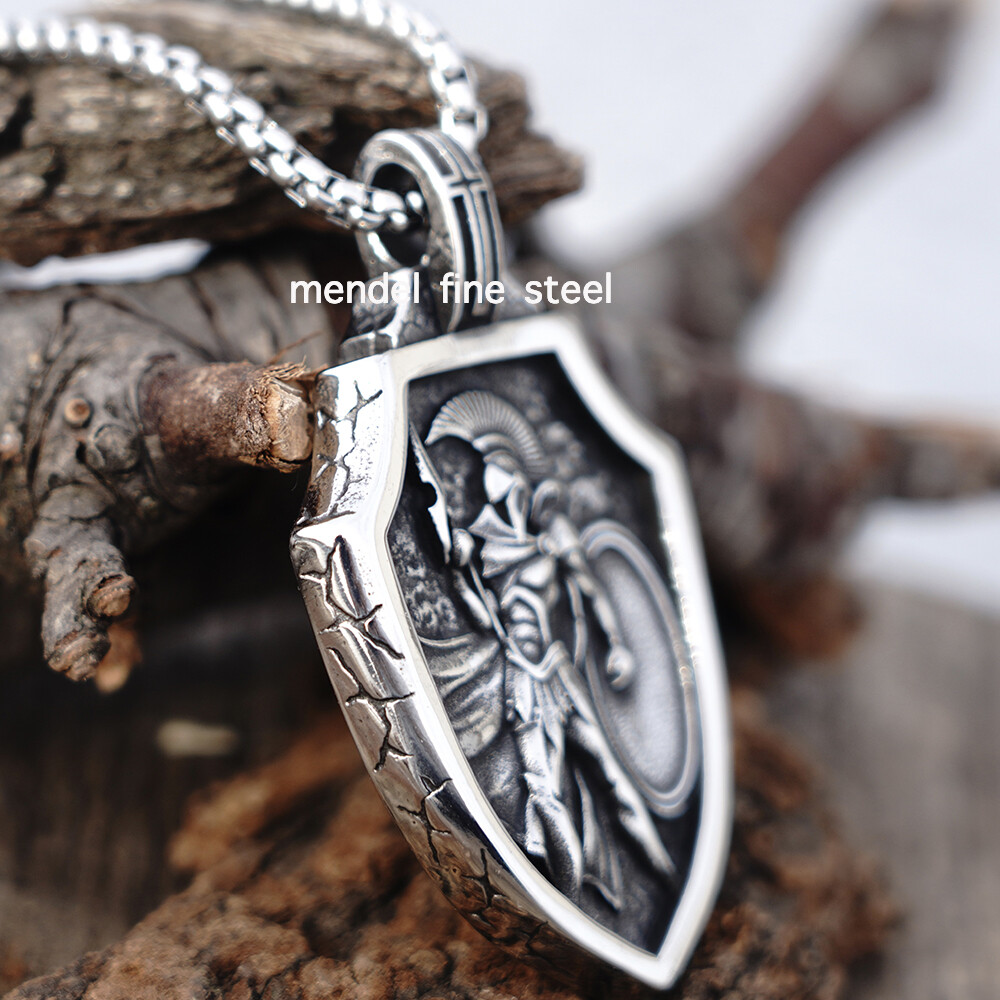 MENDEL Cool Stainless Steel Mens Spartan Helmet Warrior Pendant Necklace For Men