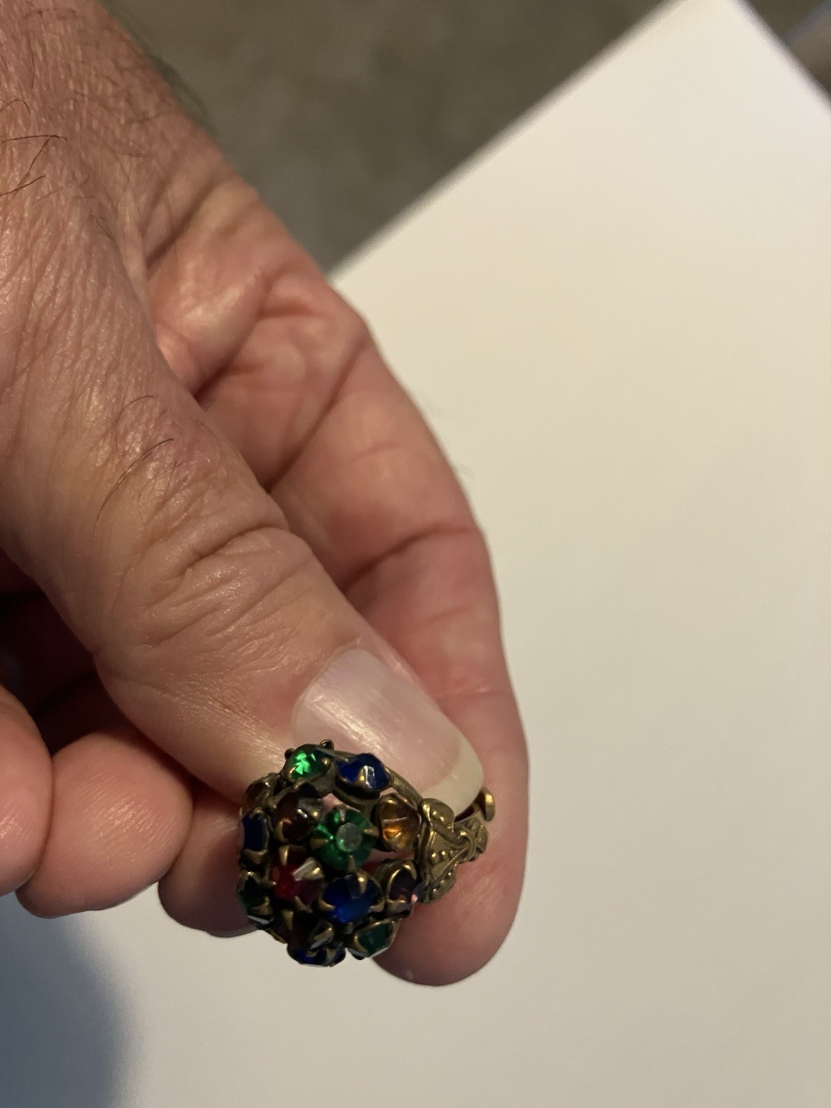 Dome Shaped Red Green Blue Gold Colored Gold Tone Adj Ring Size 6
