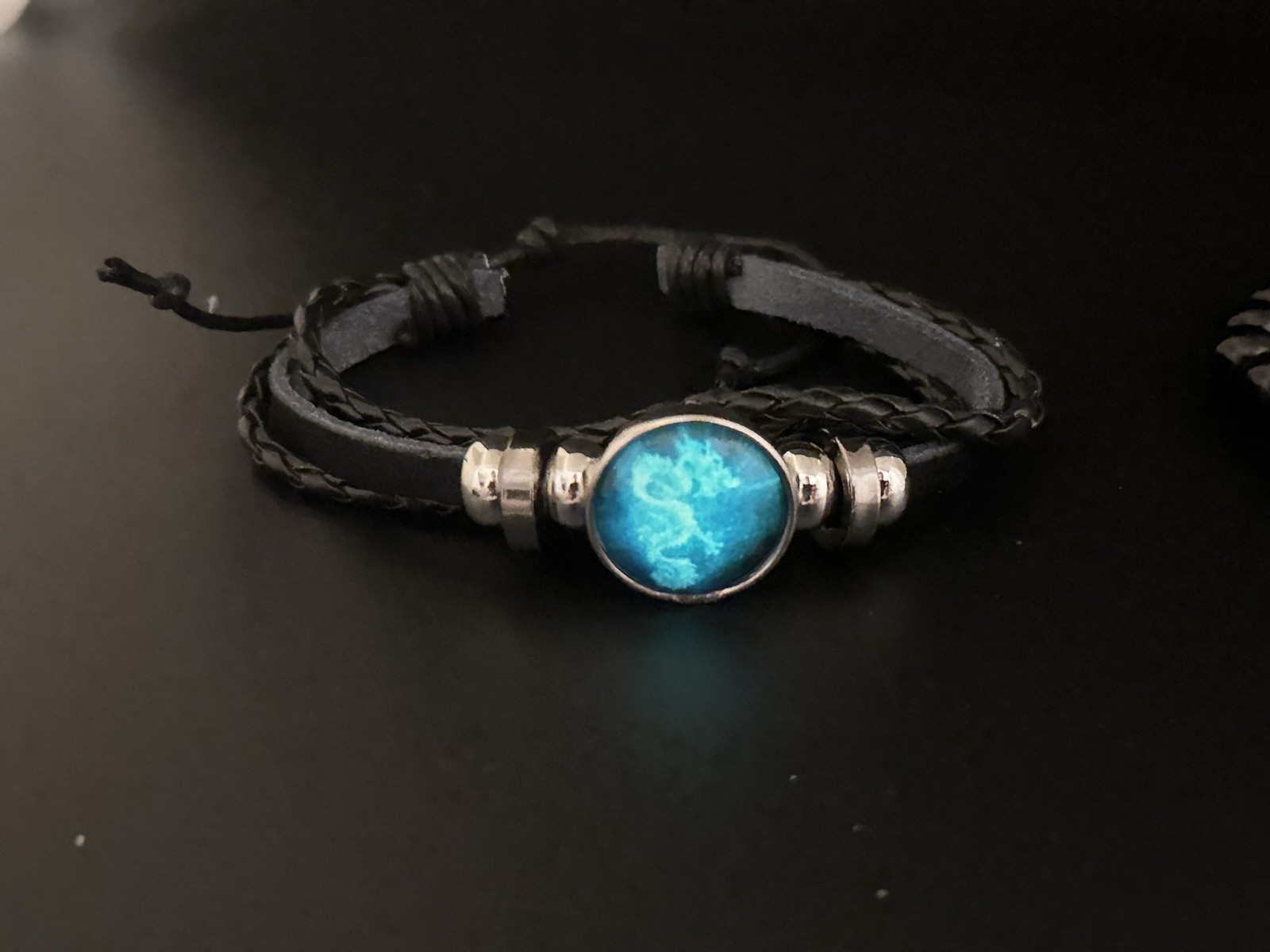 2 Protection Bracelets Glowing Dragon 🐉 Vegan Leather & Black Beads Men & Women