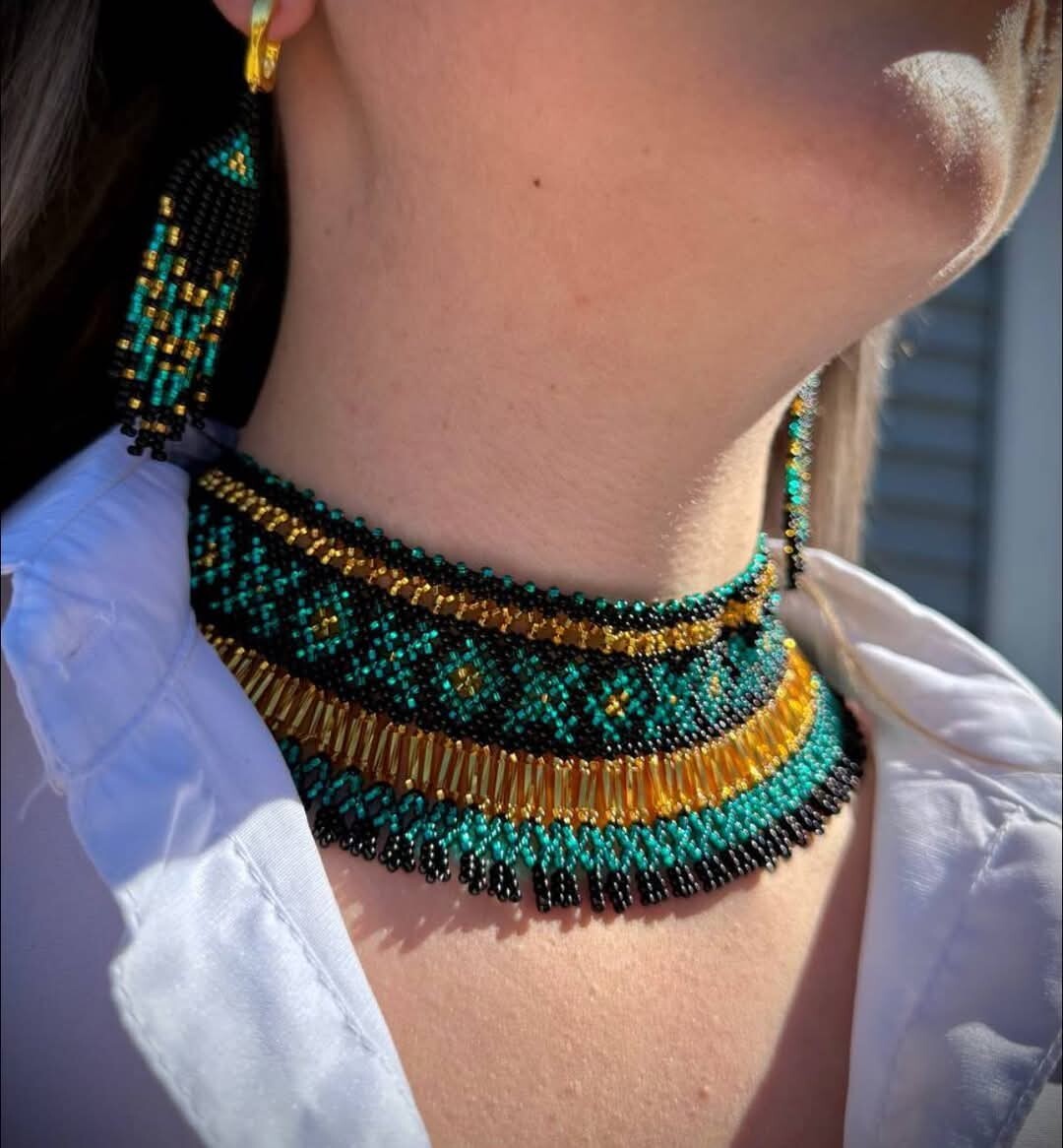 Handmade Necklace Woman American Style Native Boho Seed Bead Beautiful Necklace