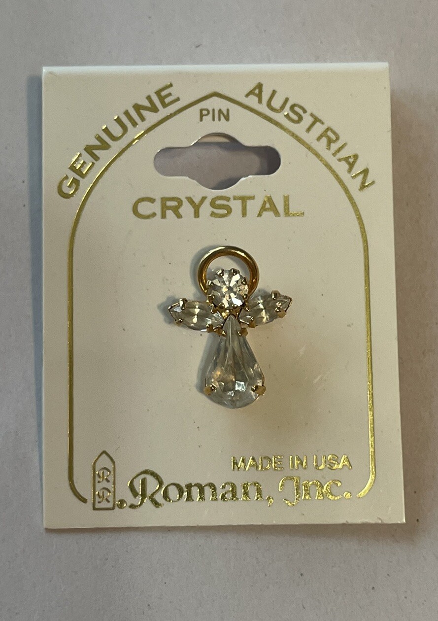 Vintage Roman Inc. Angel Pin with Genuine Austrian Crystal USA