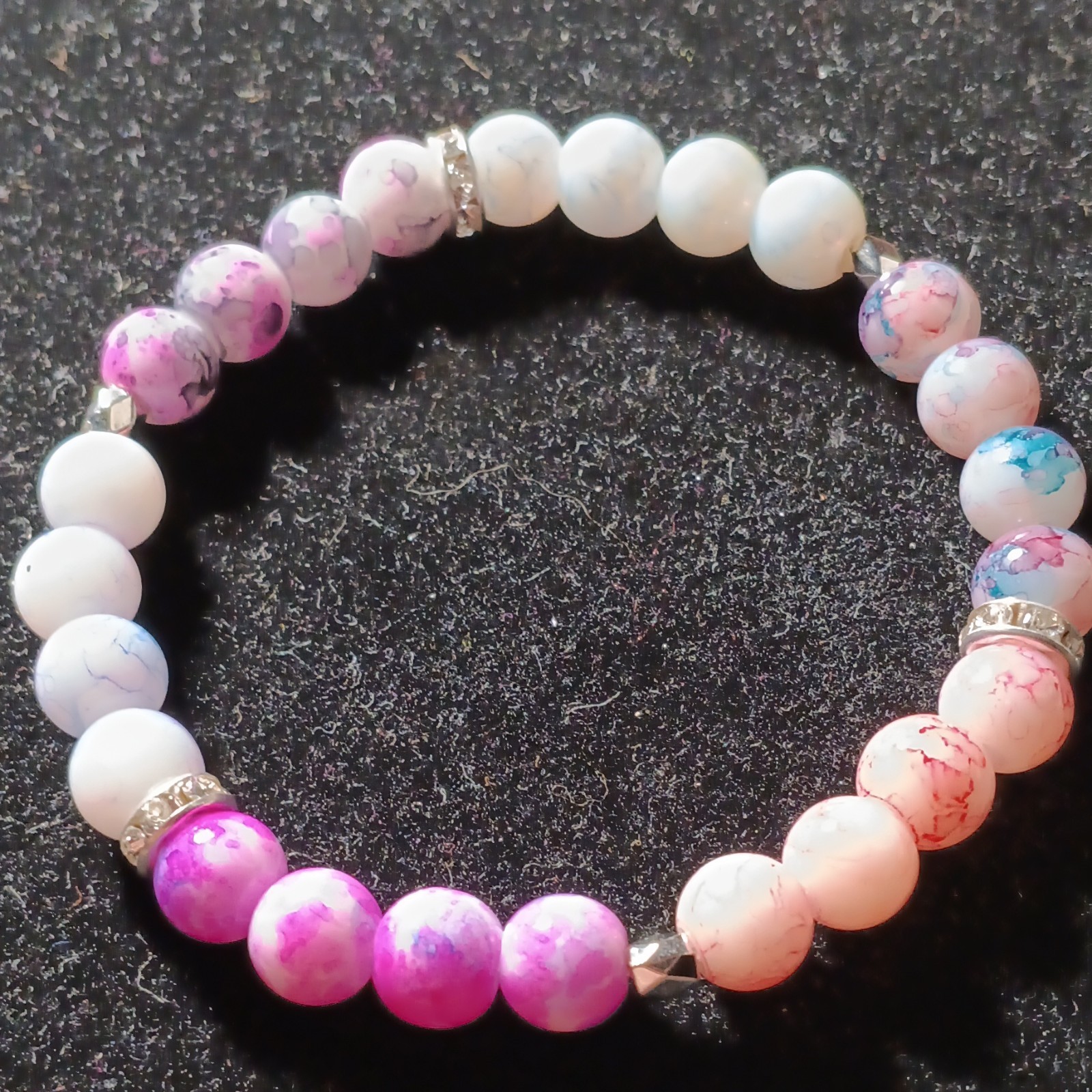 Set of 4 Handmade Multicolor Glass Bead Stretch Slip-On Stackable Bracelets