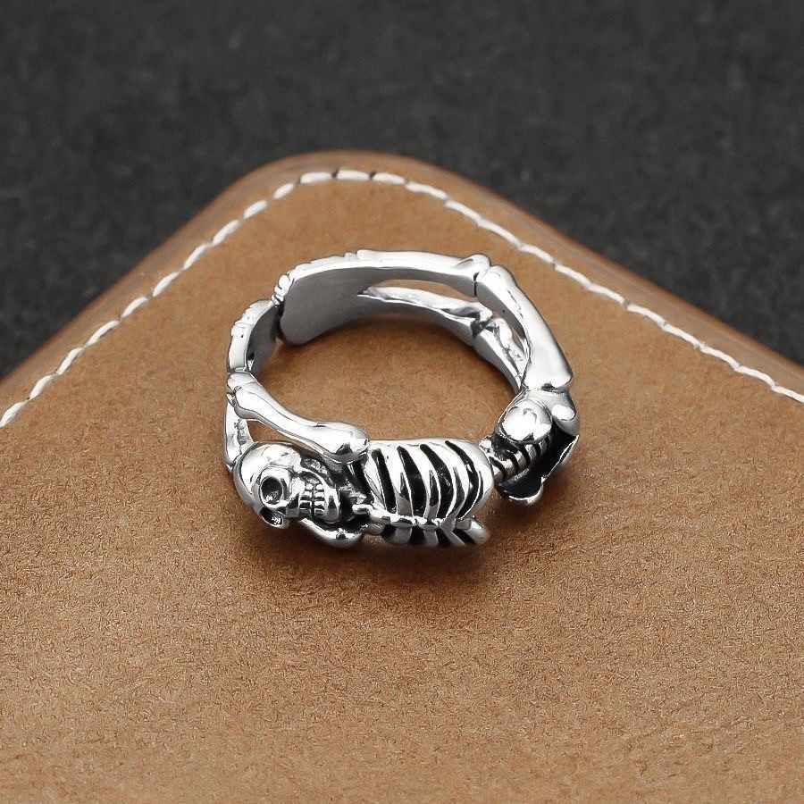 sterling Silver Open Ring with Skull Personalized Women Mens Jewellery Gift Ring