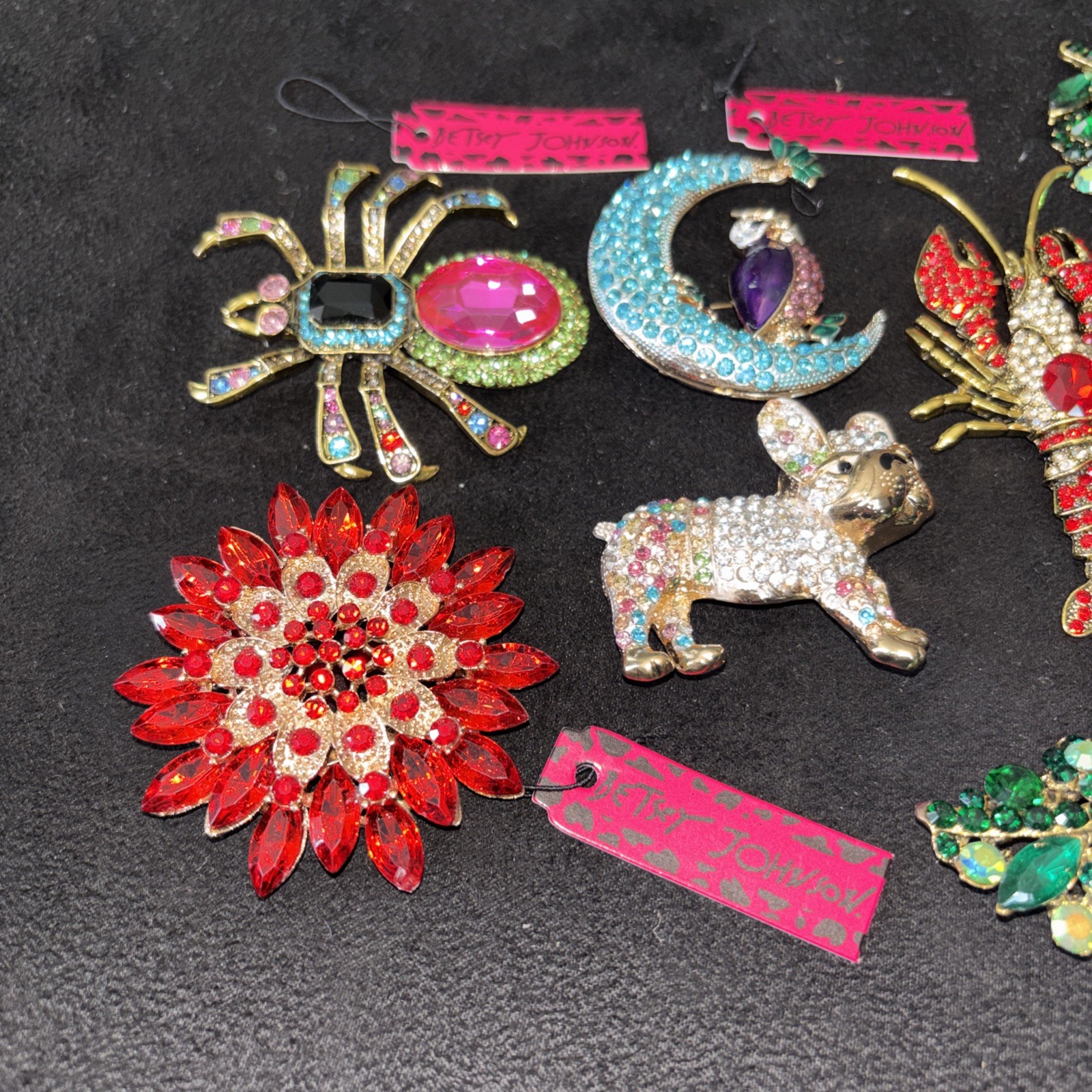 Lot 7 Brooches Pins Ex Large Pins Lobster Spider Frenchie Owl No Stamp Tagged