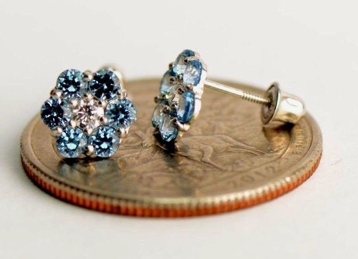 14k White Gold Flower Stud Earrings with Screw Back