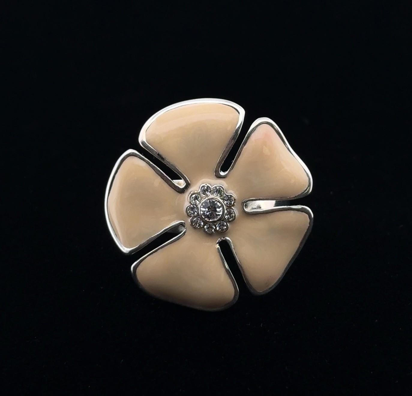 Size: 10 David Sigal 925 Sterling Silver Cream Enamel Flower CZ Ring 13.1g