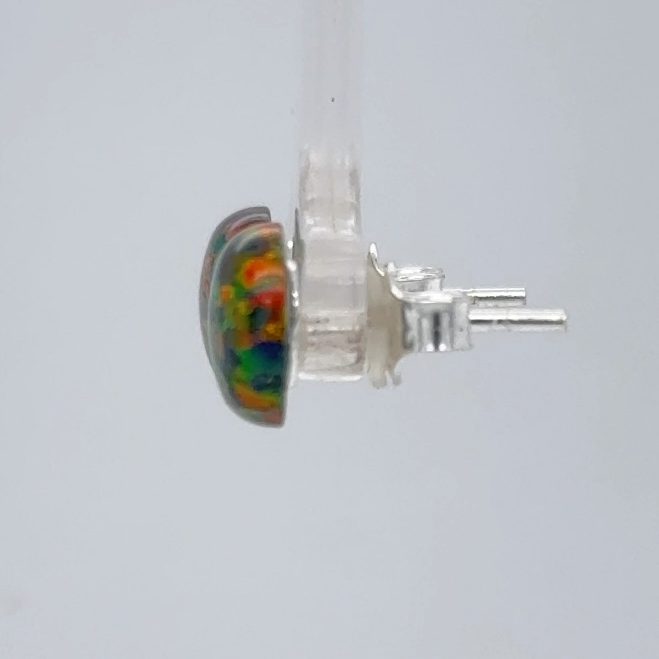 Multicolor Green Red FIRE OPAL Round Post Stud Earrings 925 STERLING SILVER 305e