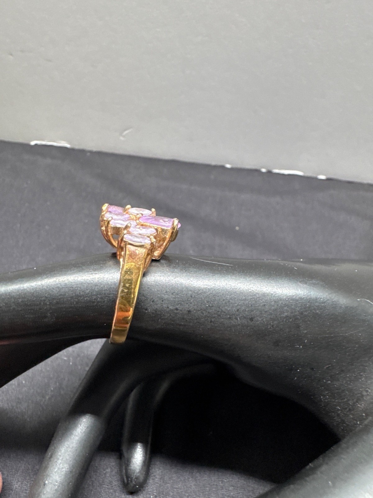 Gold Tone Cocktail Ring With Pink & Purple Gemstones In Marquise Cut Design