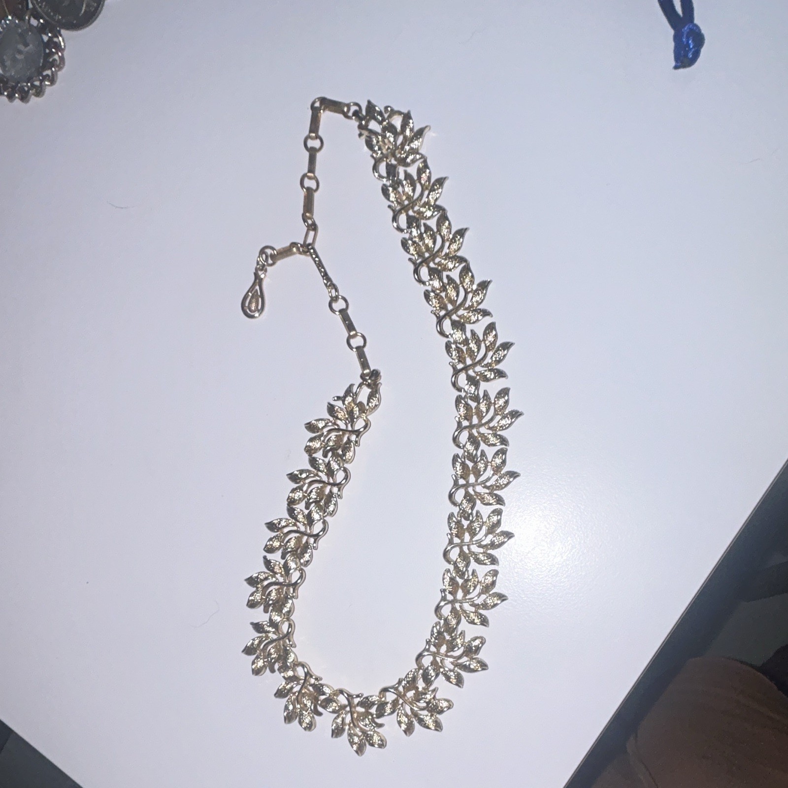 Gold Tone Leaf Link Statement Necklace Adjustable Lobster Clasp