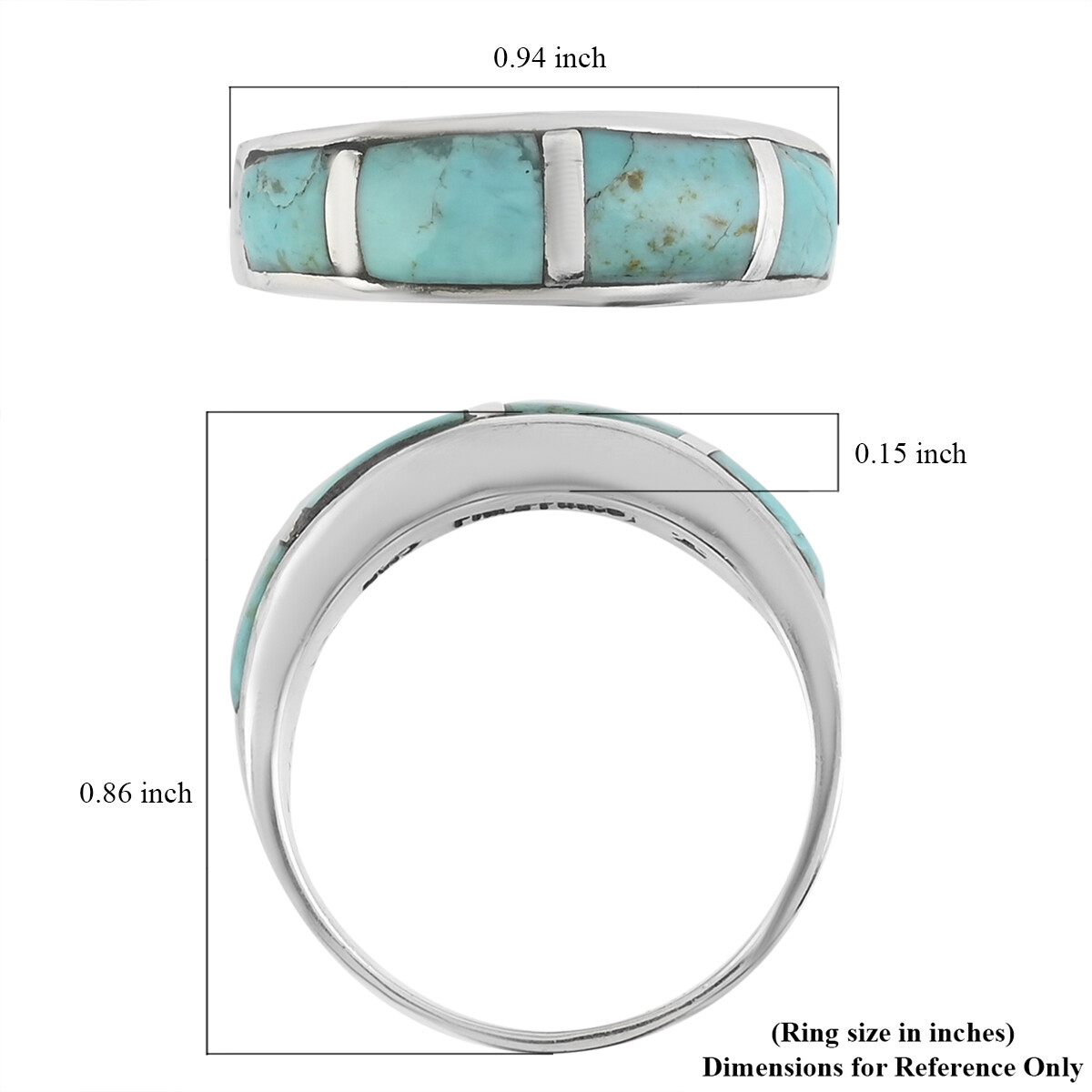 SANTA FE Style Turquoise Fashion Ring in Sterling Silver 1.00ctw Size 8