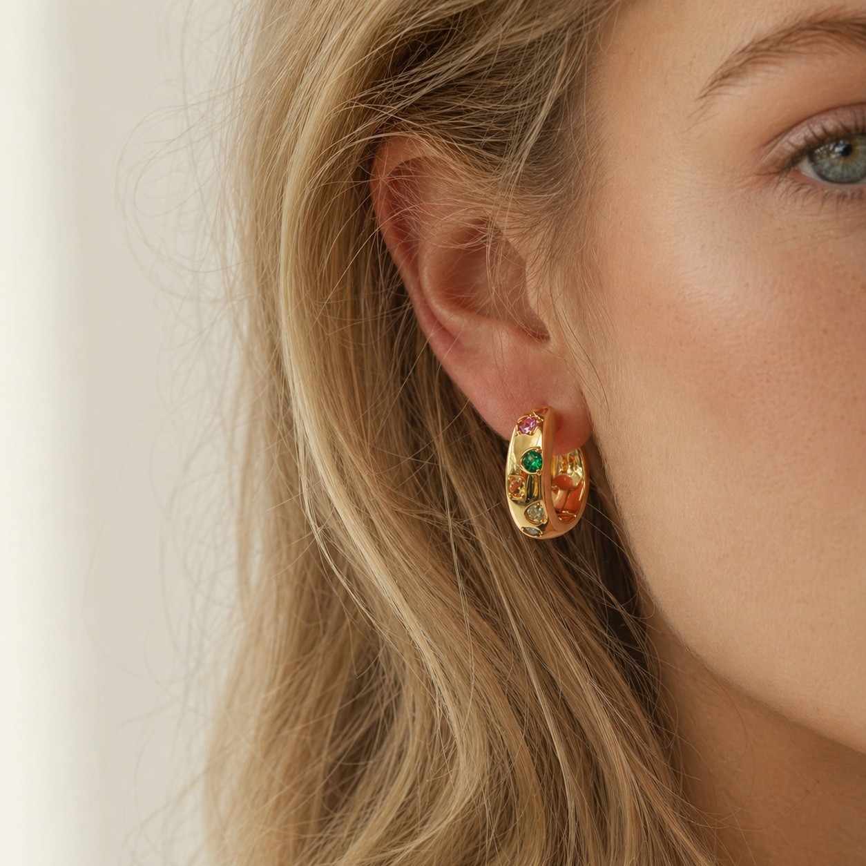 Colorful CZ Chunky Hoop Earrings For Women 925 Silver Hoop Earrings 022