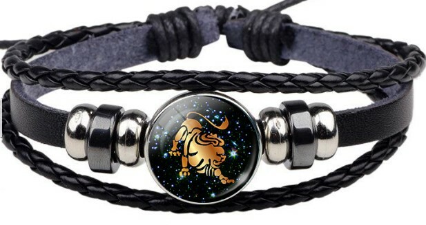 12 Signs Zodiac Horoscope Astrology Spiritual Magic Leather Bracelet Wristband