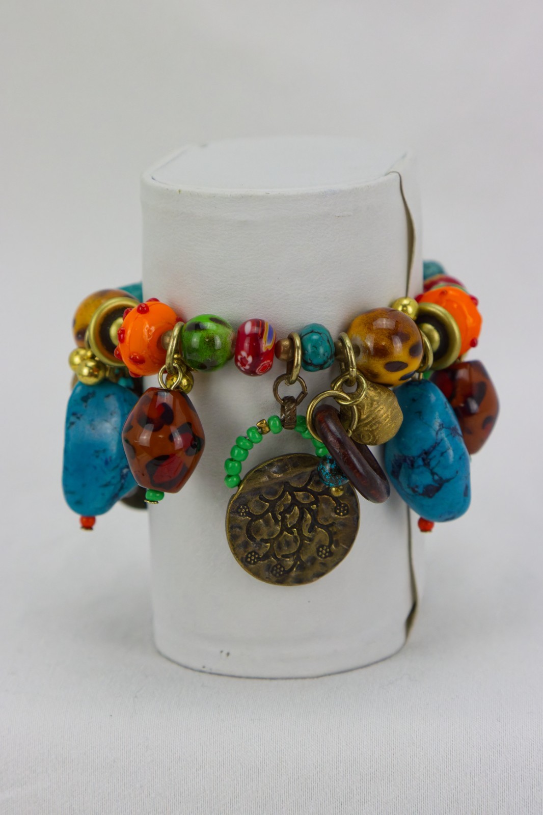 Treska Stone, Glass, Resin and Metal Stretch Bracelet, 71gr
