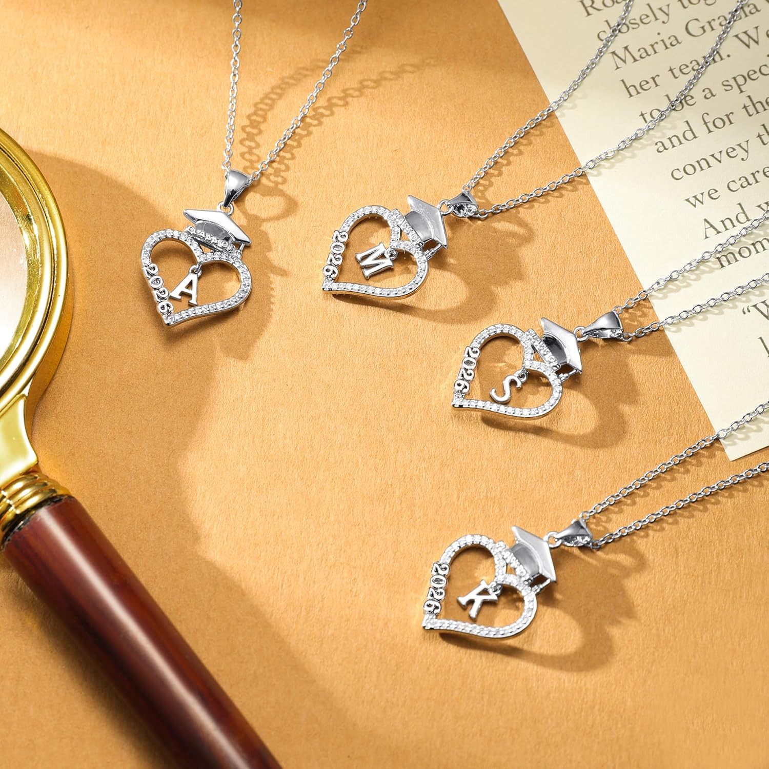 Graduation Gift for Her 2026, 14K White Gold Plated CZ Graduation Cap Heart Pend