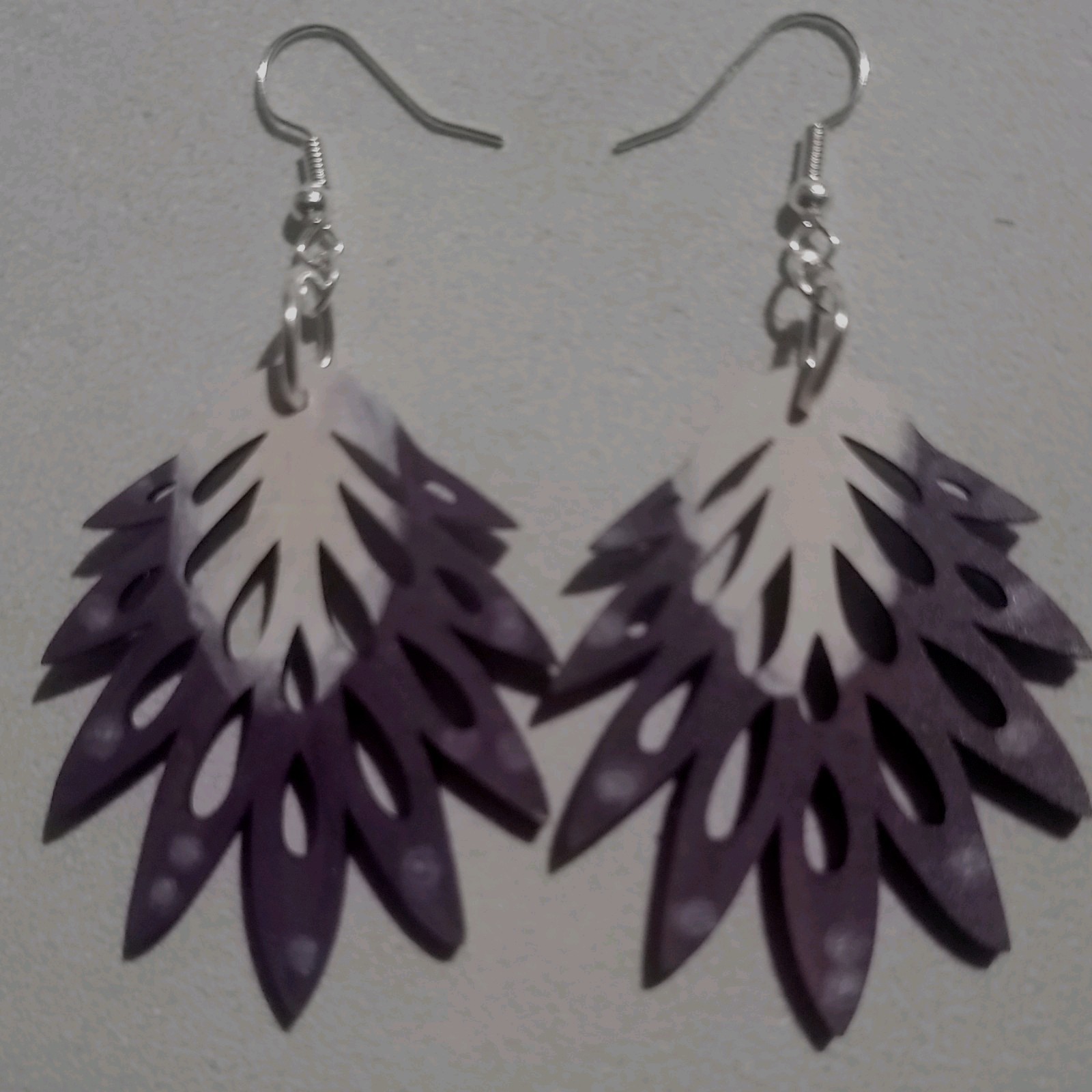 Purple Acrylic Leaf Nature Dangle/Drop Hook Earrings, No Stone