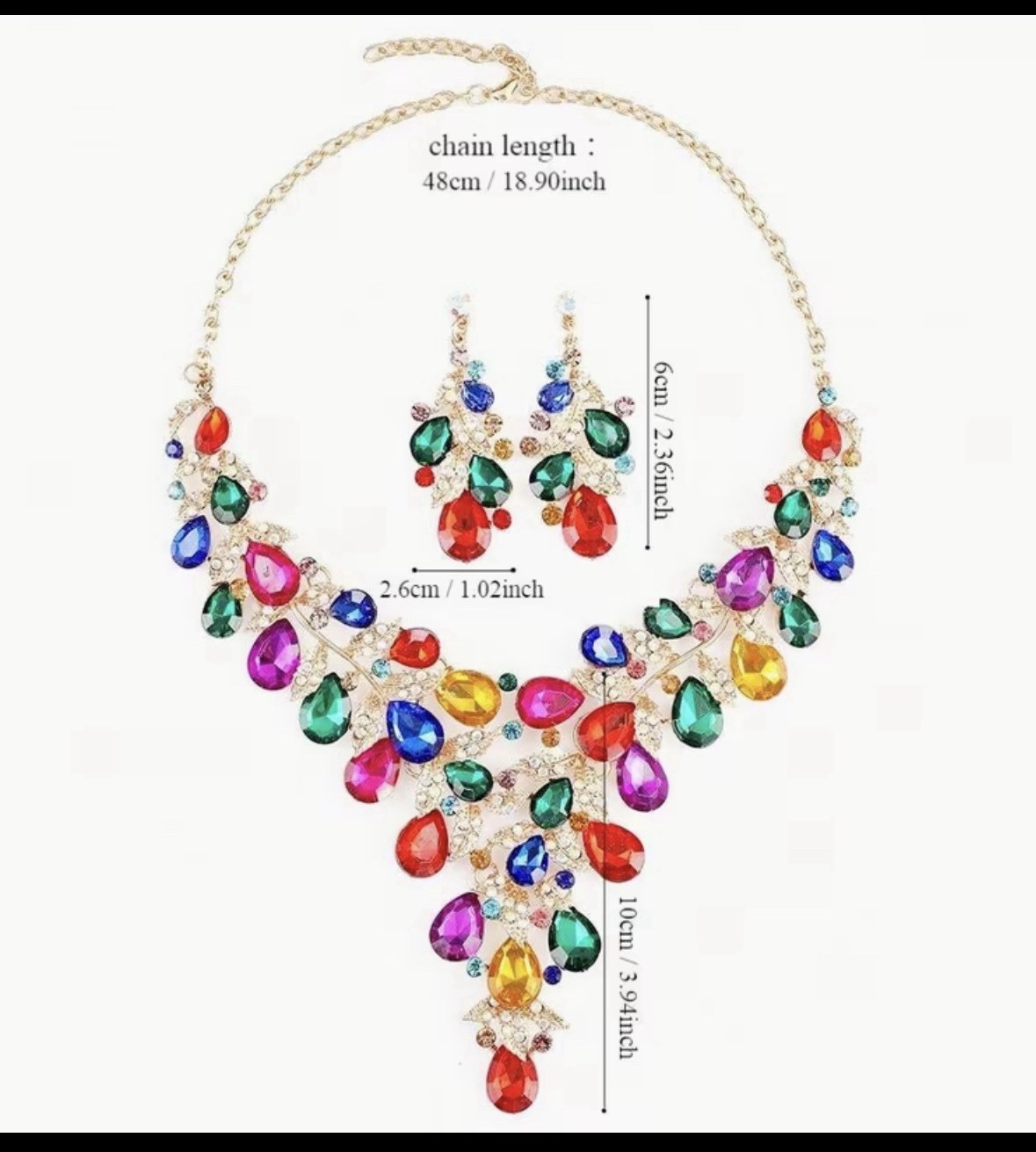 Rainbow Elegant Jewelry Necklace Encased Stone Rhinestone